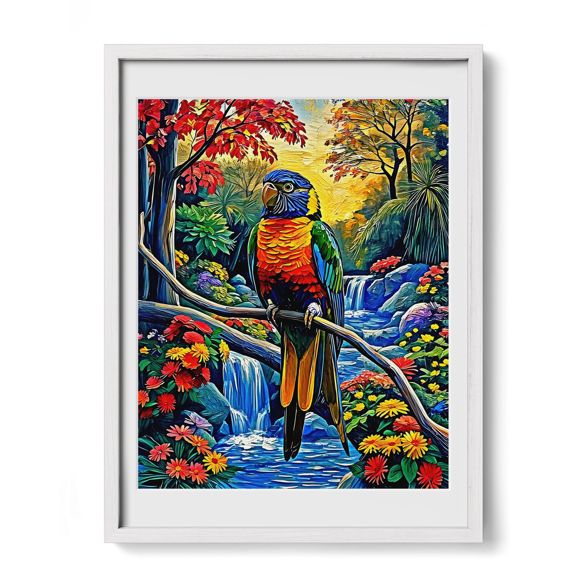 Rainbow Lorikeet-Trichoglossus Moluccanus-Framed Paper Print-452258 White Premium Oak Mats Visual Wall Art Framed Print