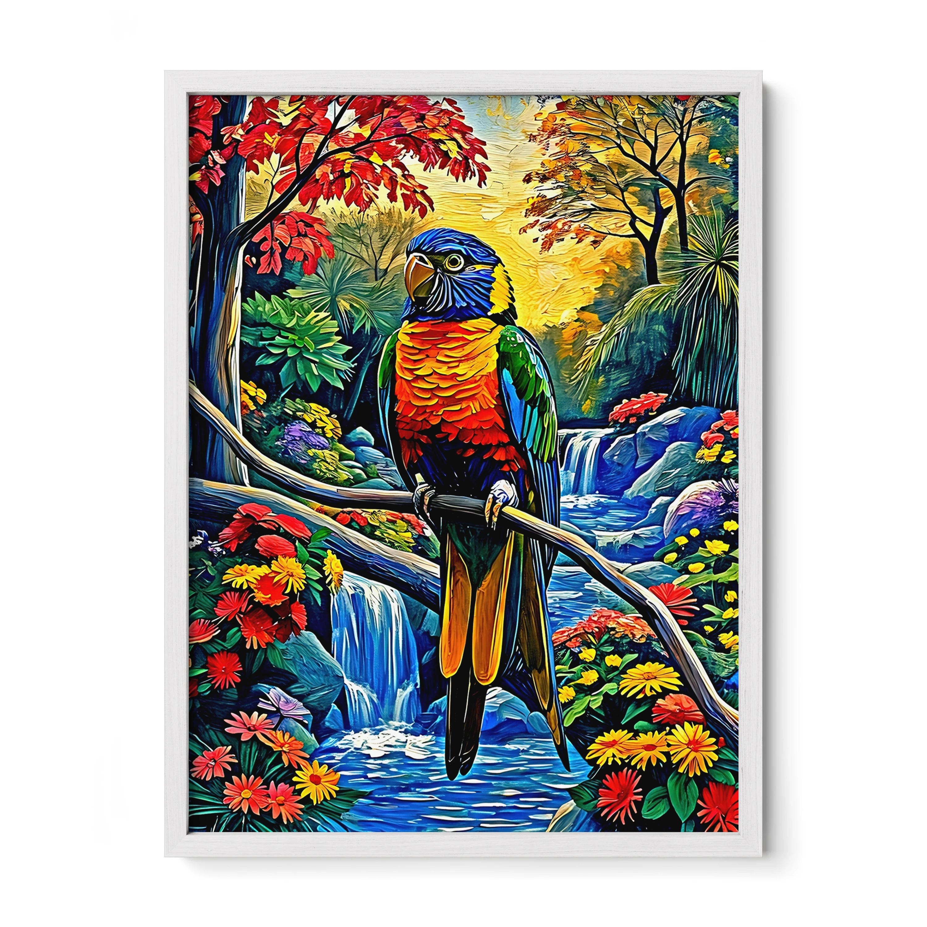 Rainbow Lorikeet-Trichoglossus Moluccanus-Framed Paper Print-452258 White Premium Oak No Mats Visual Wall Art Framed Print