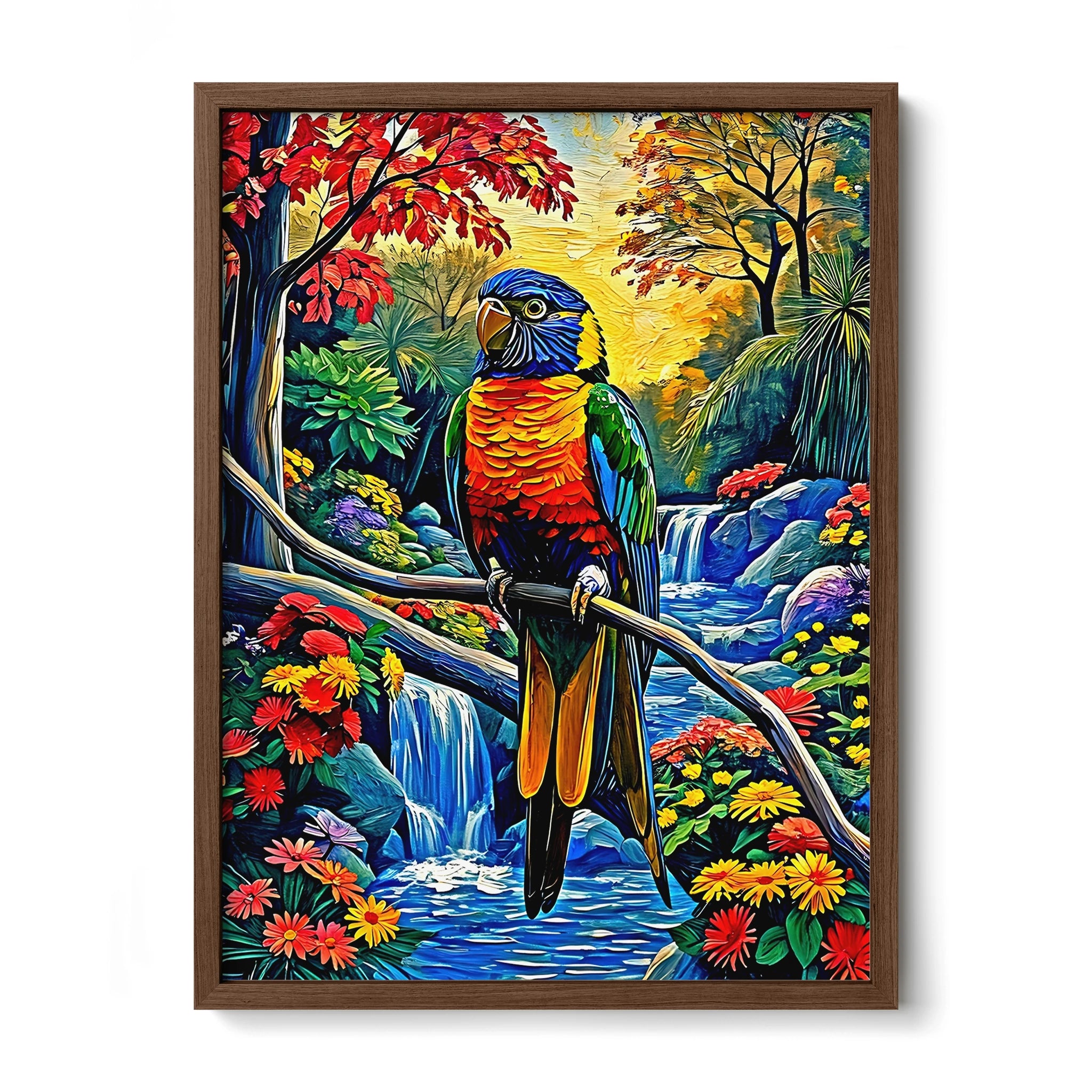 Rainbow Lorikeet-Trichoglossus Moluccanus-Framed Paper Print-452258 Walnut Premium Oak No Mats Visual Wall Art Framed Print