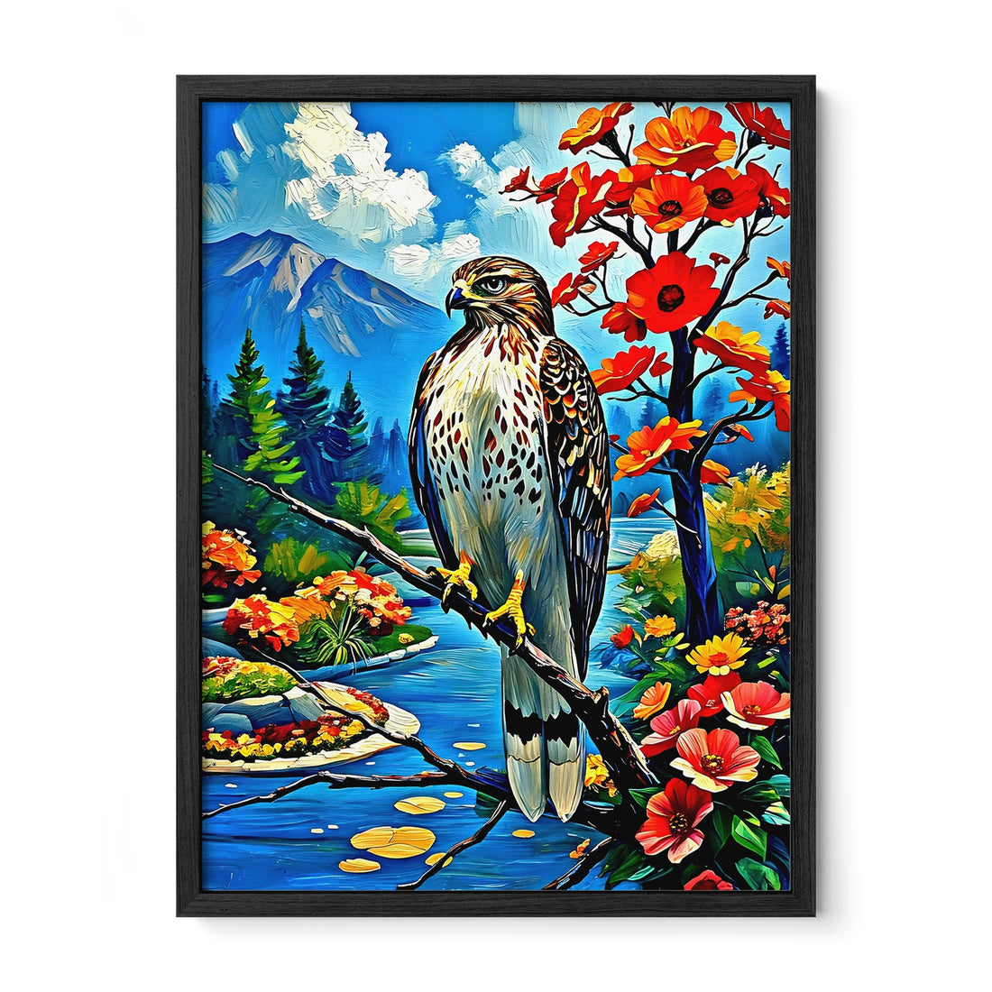 Red-Tailed Hawk-Framed Paper Print-452228 Black Premium Oak No Mats Visual Wall Art Framed Print