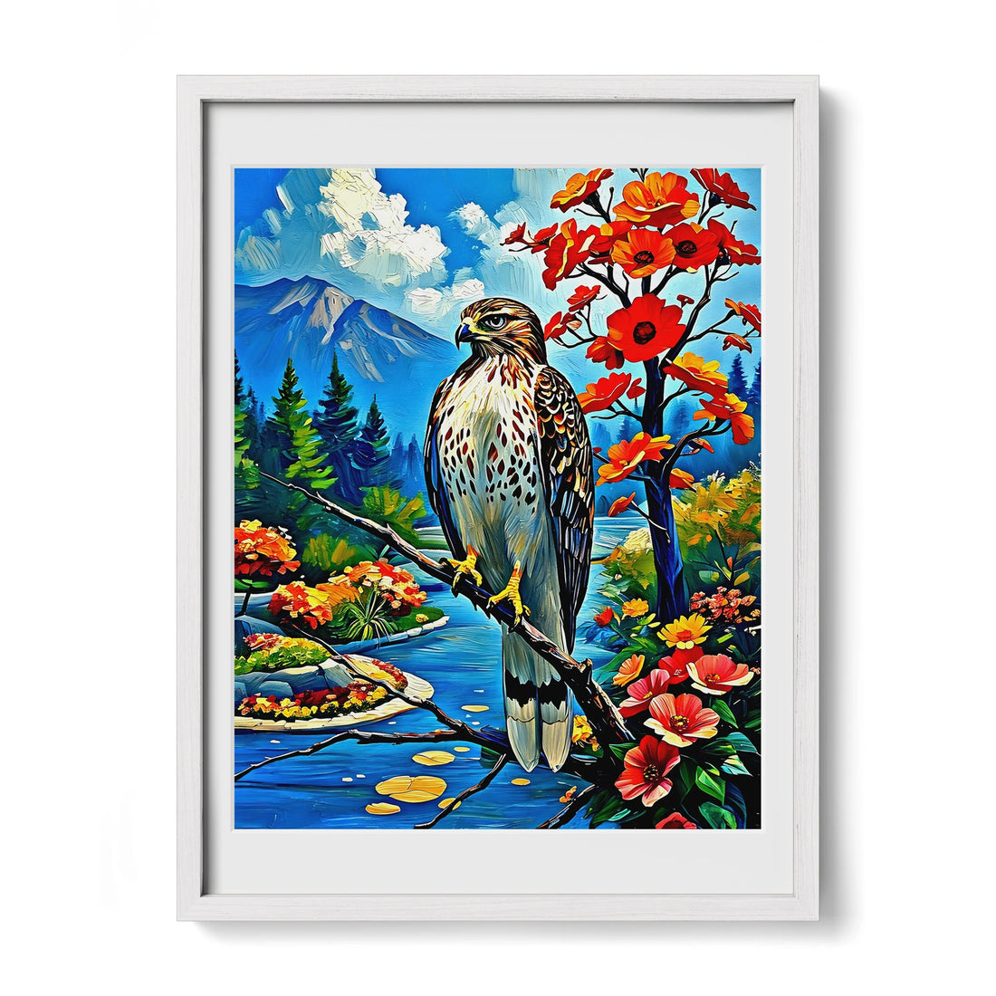 Red-Tailed Hawk-Framed Paper Print-452228 White Premium Oak Mats Visual Wall Art Framed Print