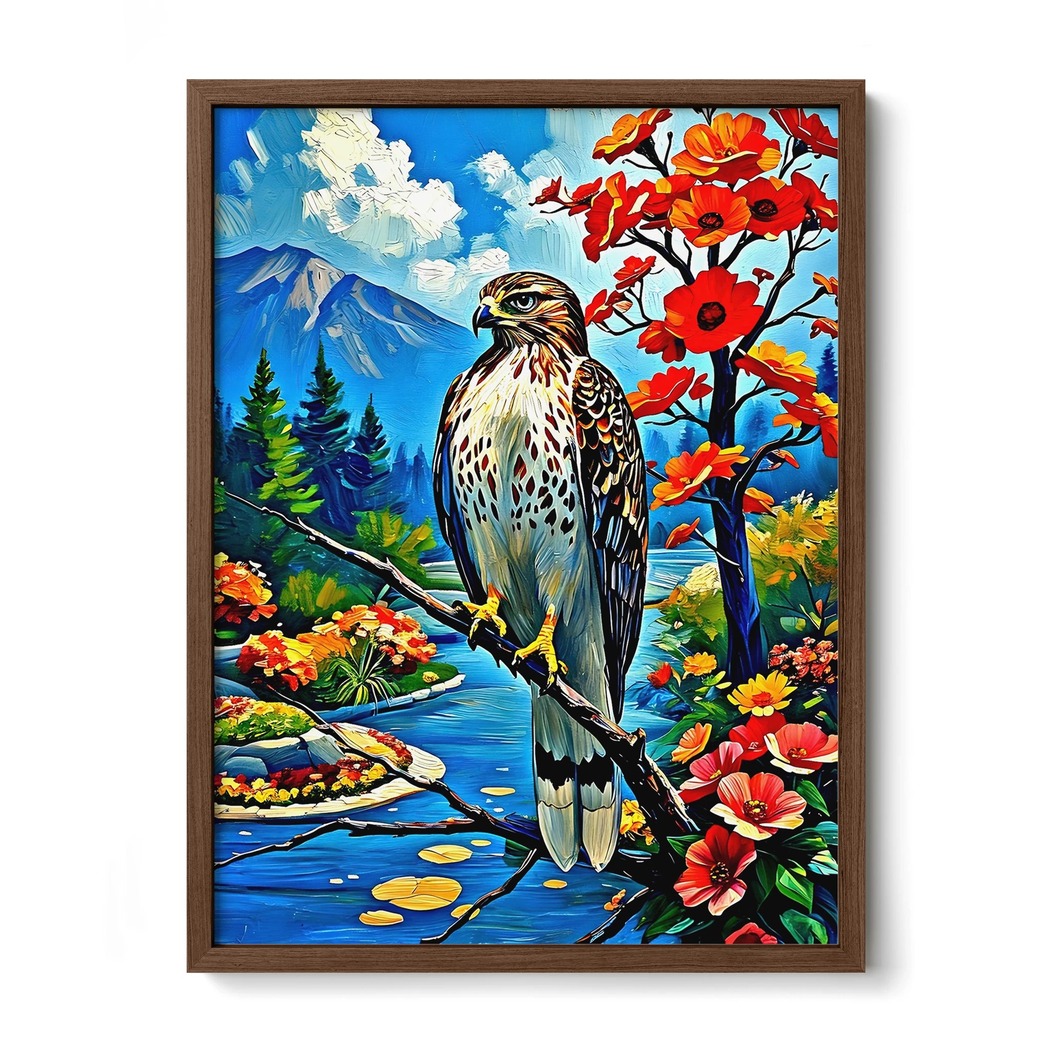 Red-Tailed Hawk-Framed Paper Print-452228 Walnut Premium Oak No Mats Visual Wall Art Framed Print