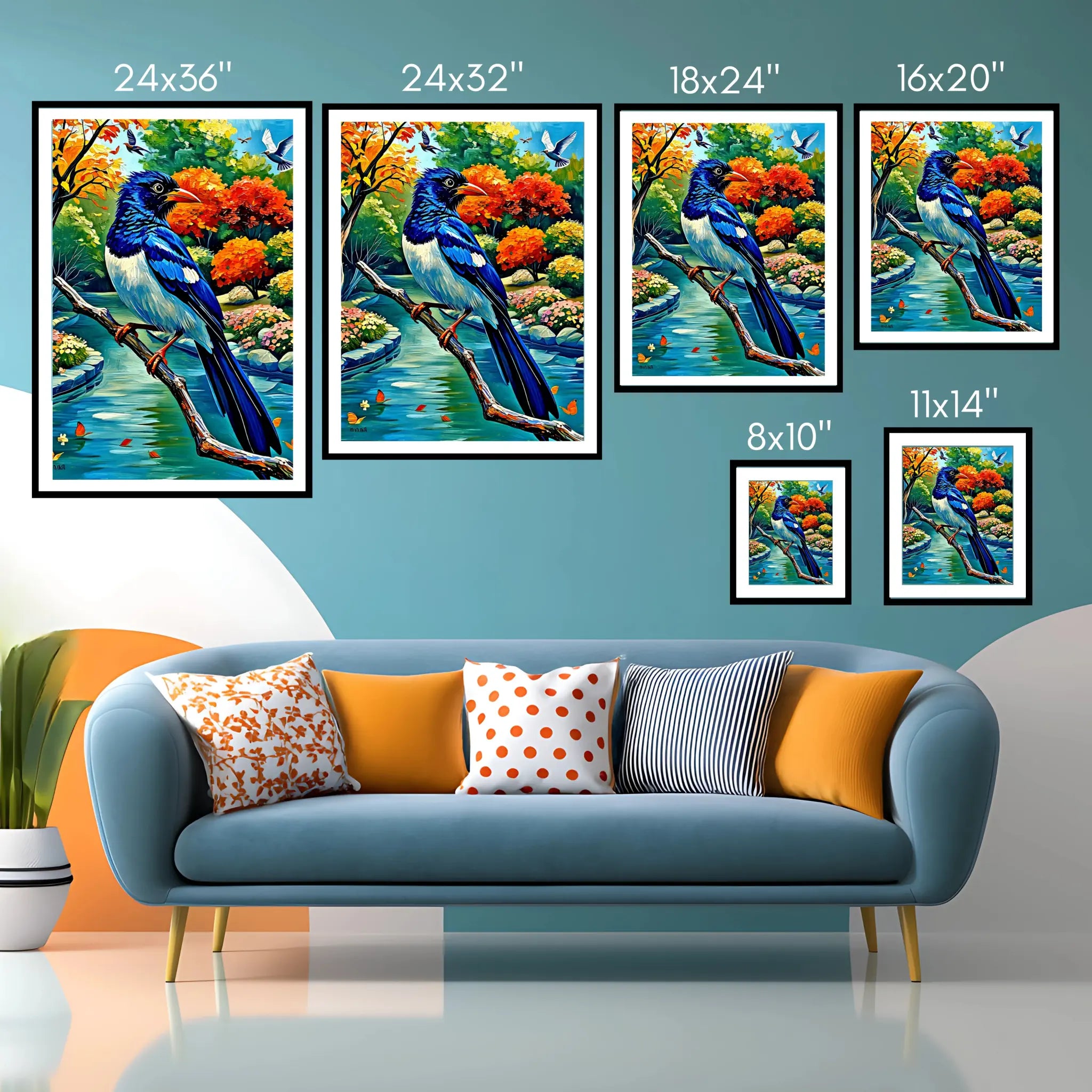 Red-billed Blue Magpie-Urocissa Erythroryncha-Framed Paper Print-452259 Visual Wall Art Framed Print