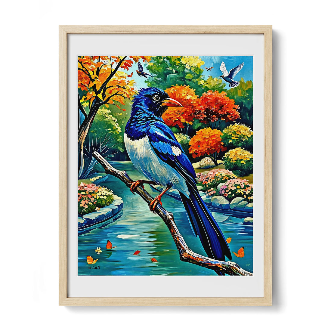 Red-billed Blue Magpie-Urocissa Erythroryncha-Framed Paper Print-452259 Natural Premium Oak Mats Visual Wall Art Framed Print