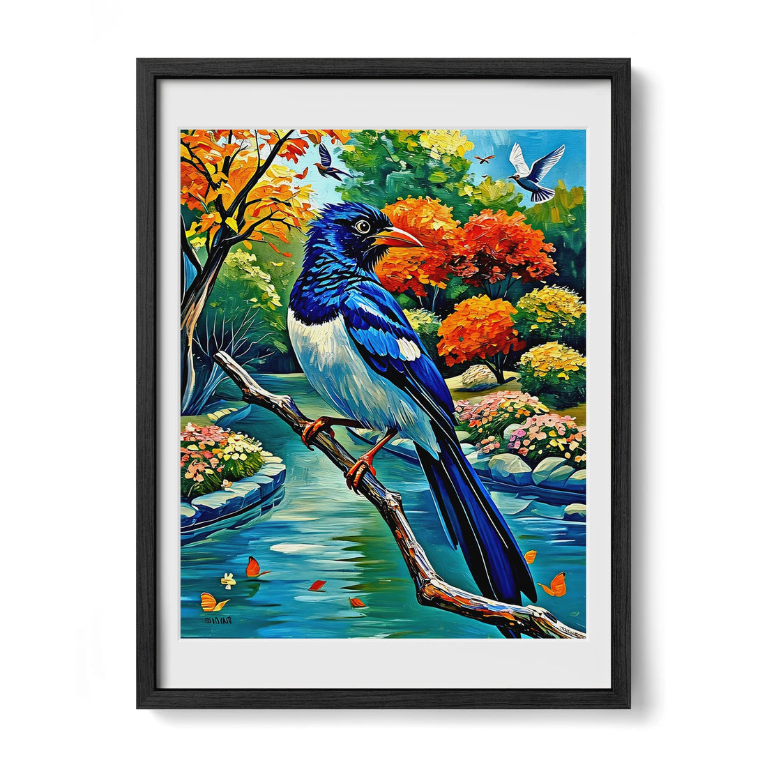 Red-billed Blue Magpie-Urocissa Erythroryncha-Framed Paper Print-452259 Black Premium Oak Mats Visual Wall Art Framed Print