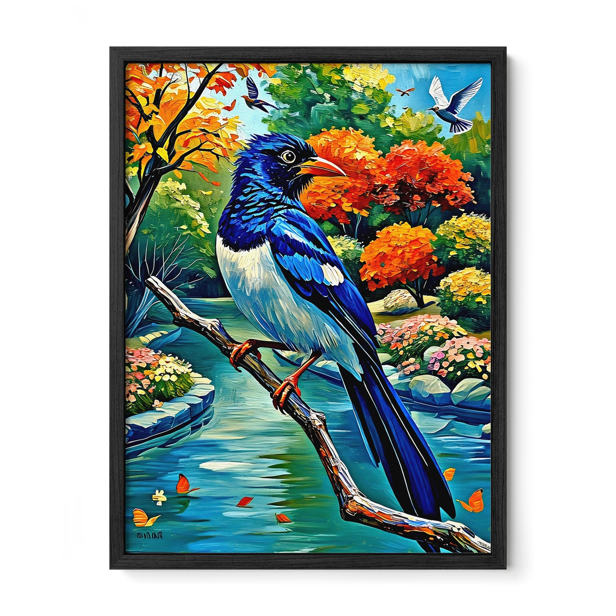 Red-billed Blue Magpie-Urocissa Erythroryncha-Framed Paper Print-452259 Black Premium Oak No Mats Visual Wall Art Framed Print