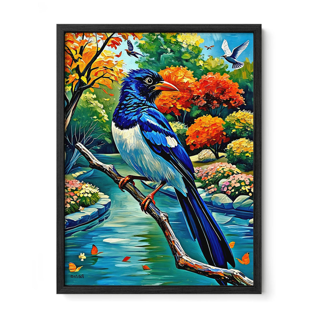 Red-billed Blue Magpie-Urocissa Erythroryncha-Framed Paper Print-452259 Black Premium Oak No Mats Visual Wall Art Framed Print