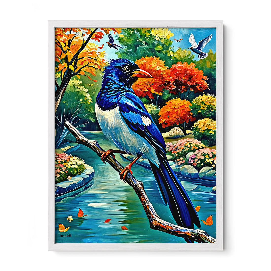 Red-billed Blue Magpie-Urocissa Erythroryncha-Framed Paper Print-452259 White Premium Oak No Mats Visual Wall Art Framed Print