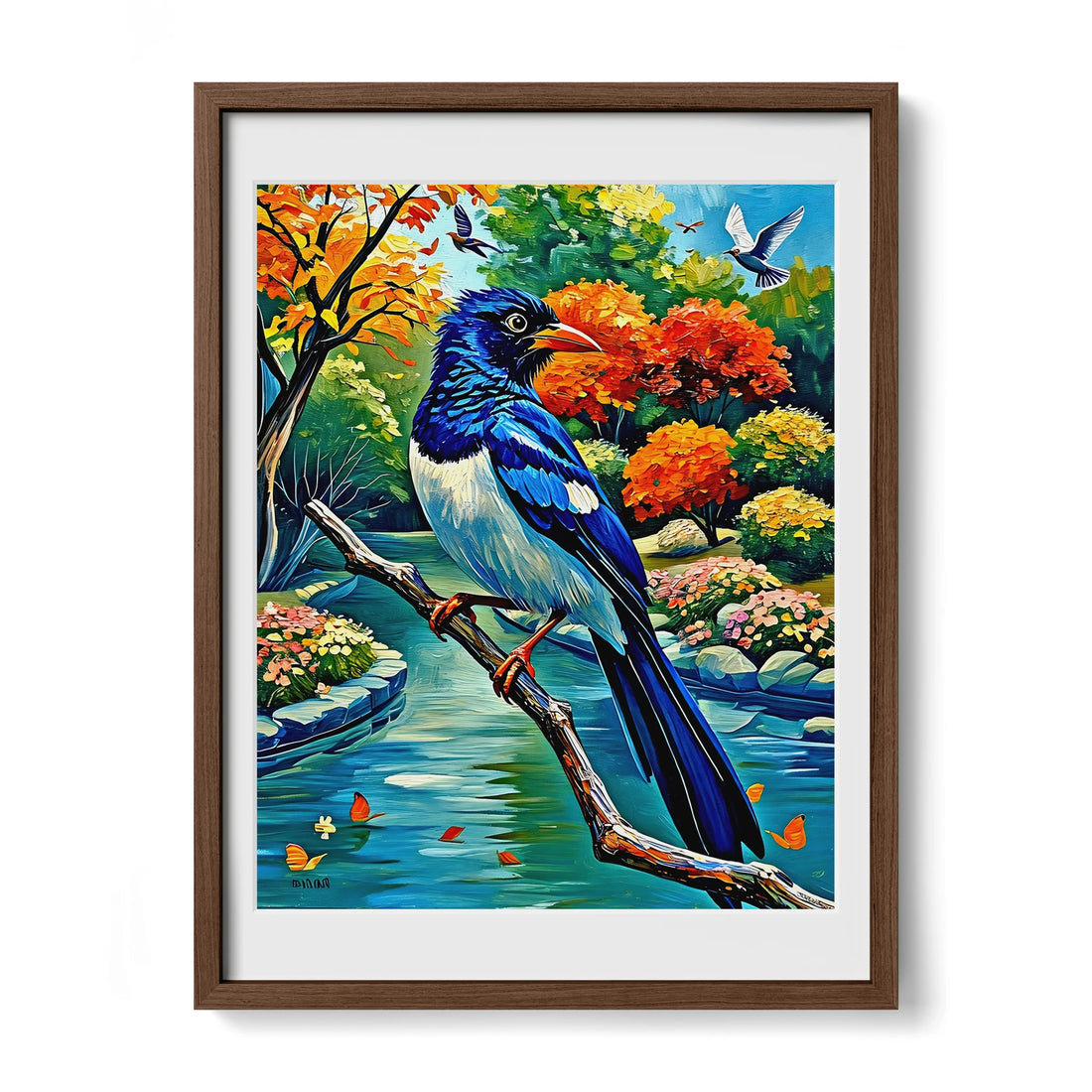 Red-billed Blue Magpie-Urocissa Erythroryncha-Framed Paper Print-452259 Walnut Premium Oak Mats Visual Wall Art Framed Print