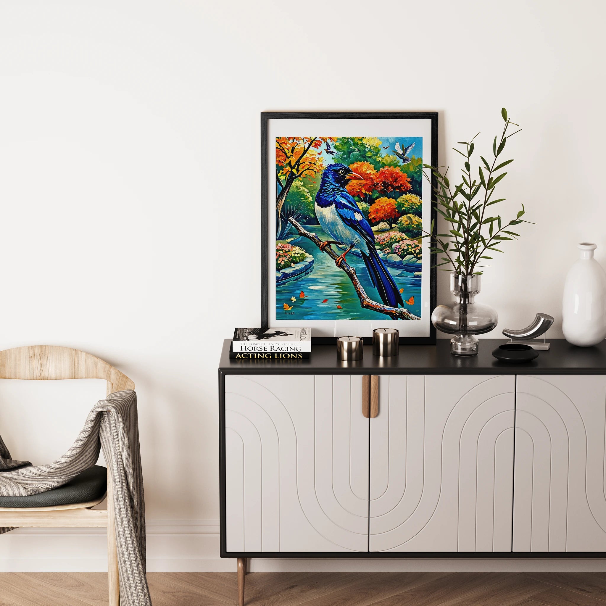 Red-billed Blue Magpie-Urocissa Erythroryncha-Framed Paper Print-452259 Visual Wall Art Framed Print