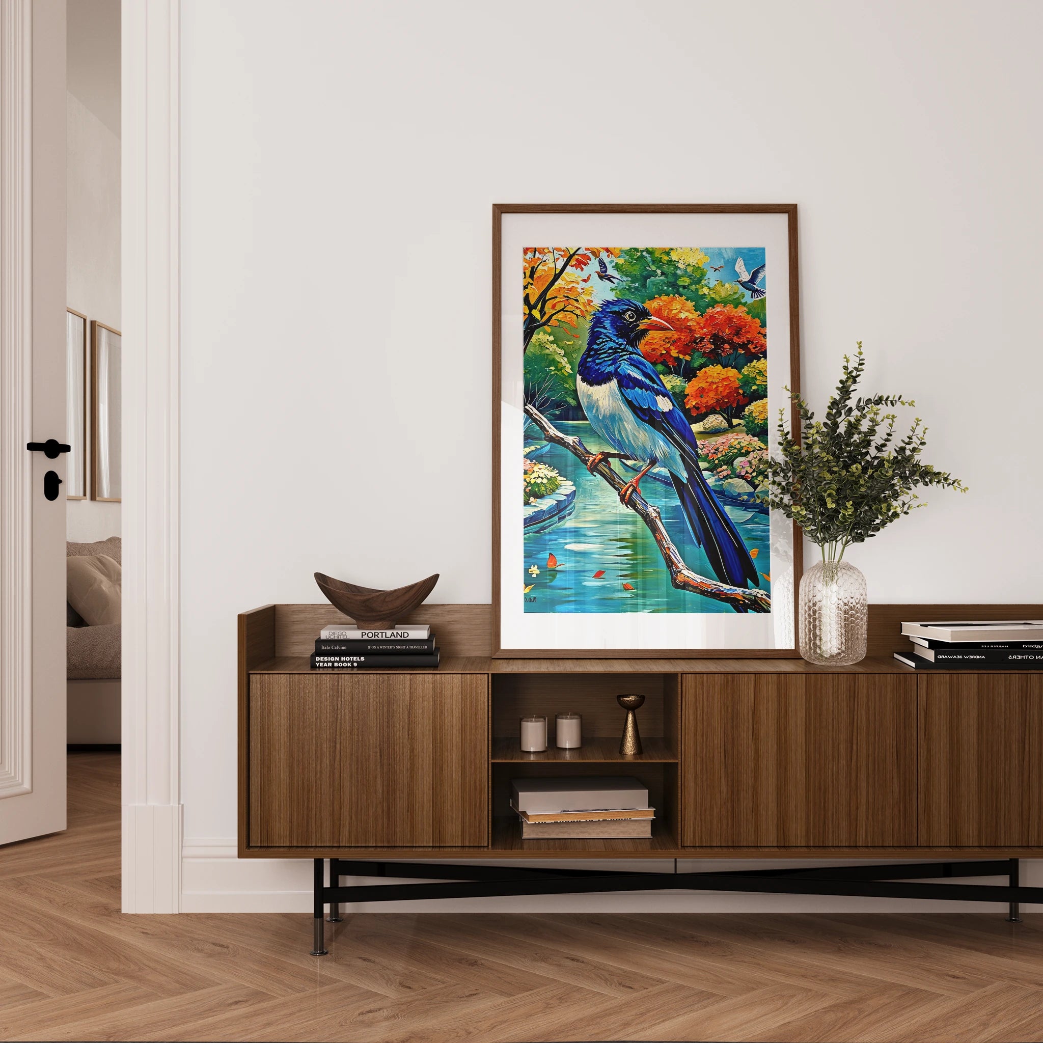 Red-billed Blue Magpie-Urocissa Erythroryncha-Framed Paper Print-452259 Visual Wall Art Framed Print