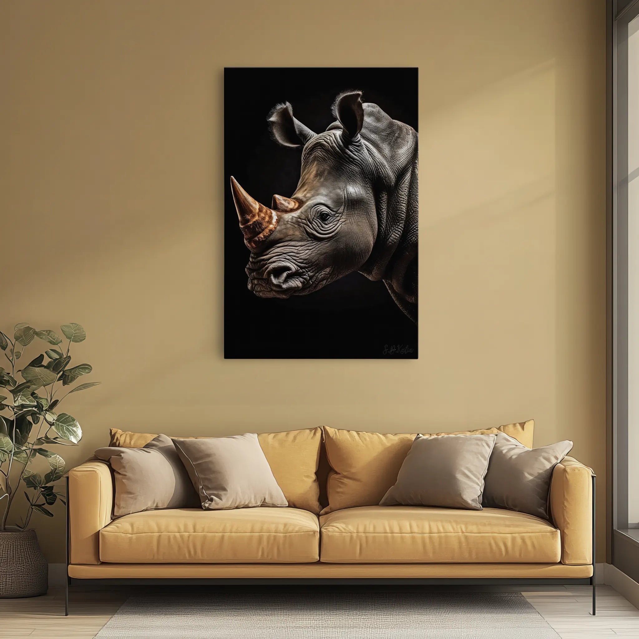 Rhino Portrait Amber Horn Glow Giclée Print 231041 Visual Wall Art AR2:3V Giclée Print