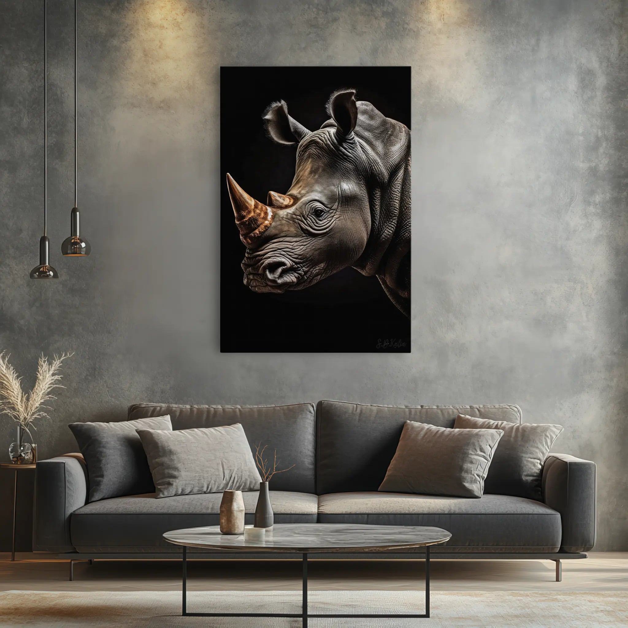 Rhino Portrait Amber Horn Glow Giclée Print 231041 Visual Wall Art AR2:3V Giclée Print