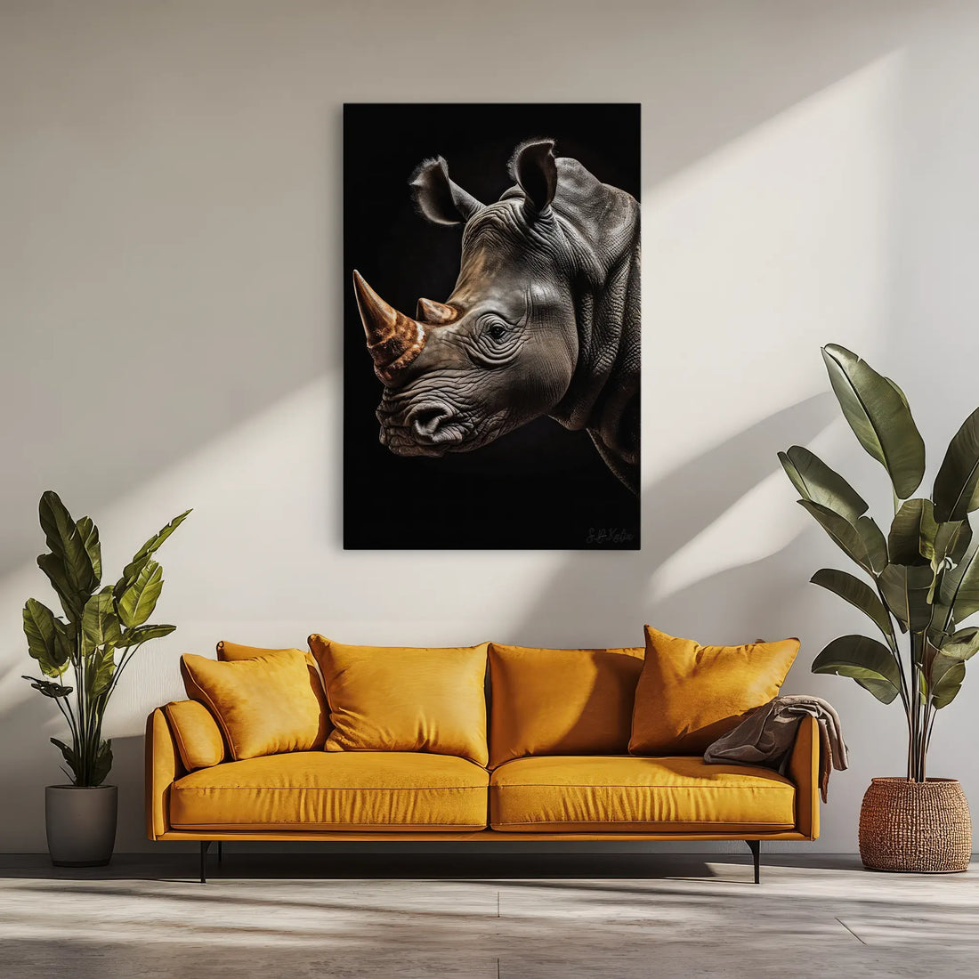 Rhino Portrait Amber Horn Glow Giclée Print 231041 Visual Wall Art AR2:3V Giclée Print