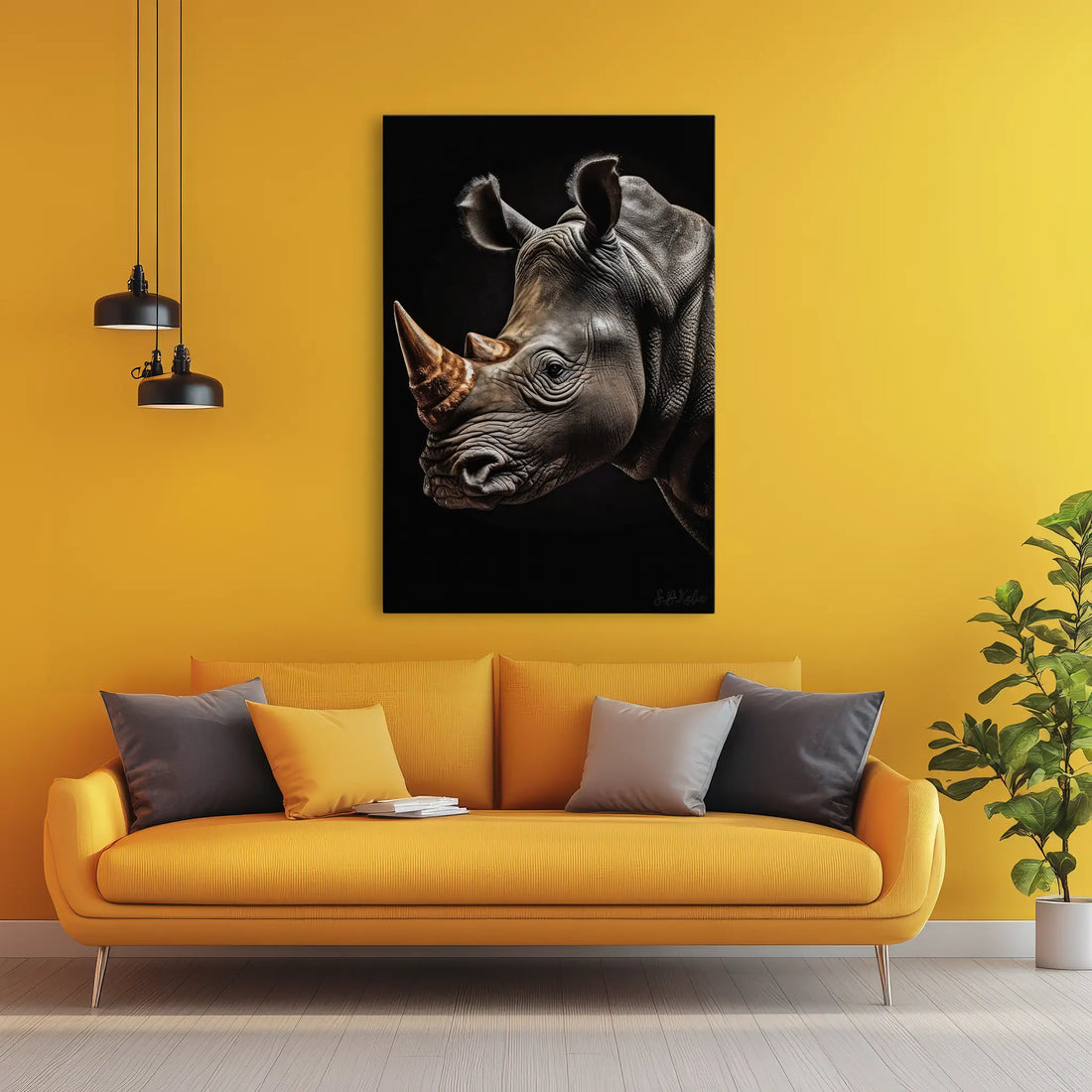 Rhino Portrait Amber Horn Glow Giclée Print 231041 Visual Wall Art AR2:3V Giclée Print