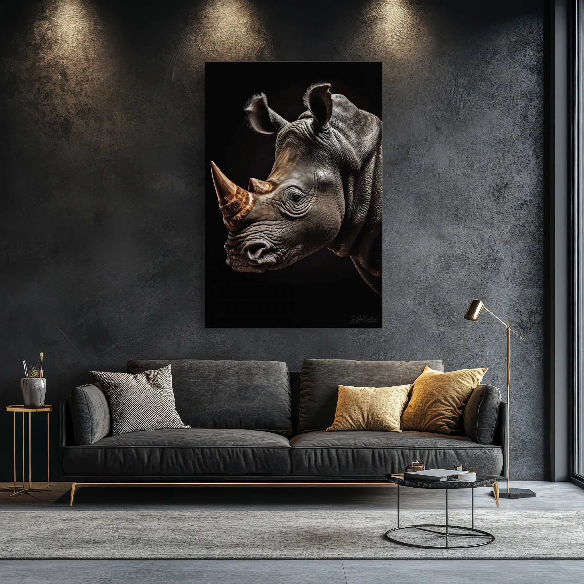 Rhino Portrait Amber Horn Glow Giclée Print 231041 Visual Wall Art AR2:3V Giclée Print