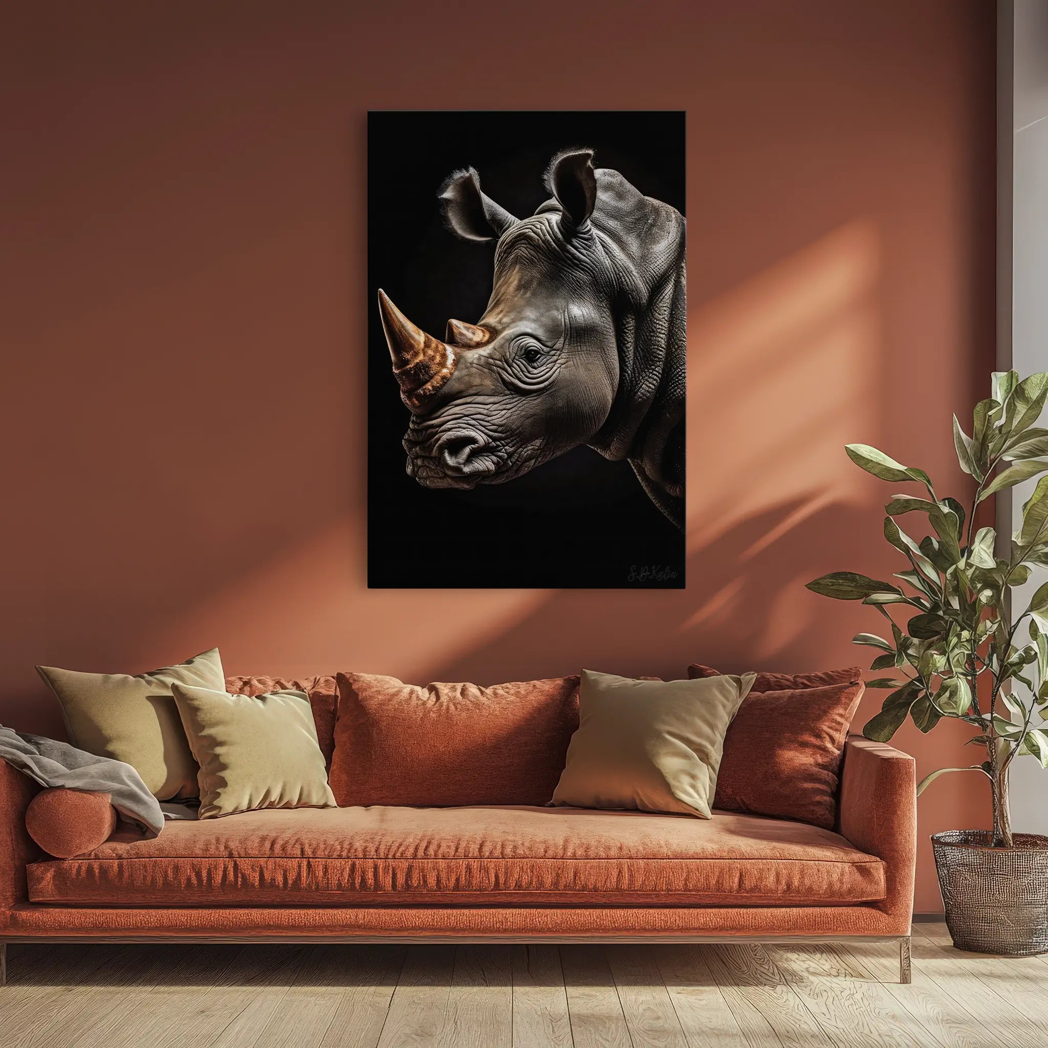 Rhino Portrait Amber Horn Glow Giclée Print 231041 Visual Wall Art AR2:3V Giclée Print