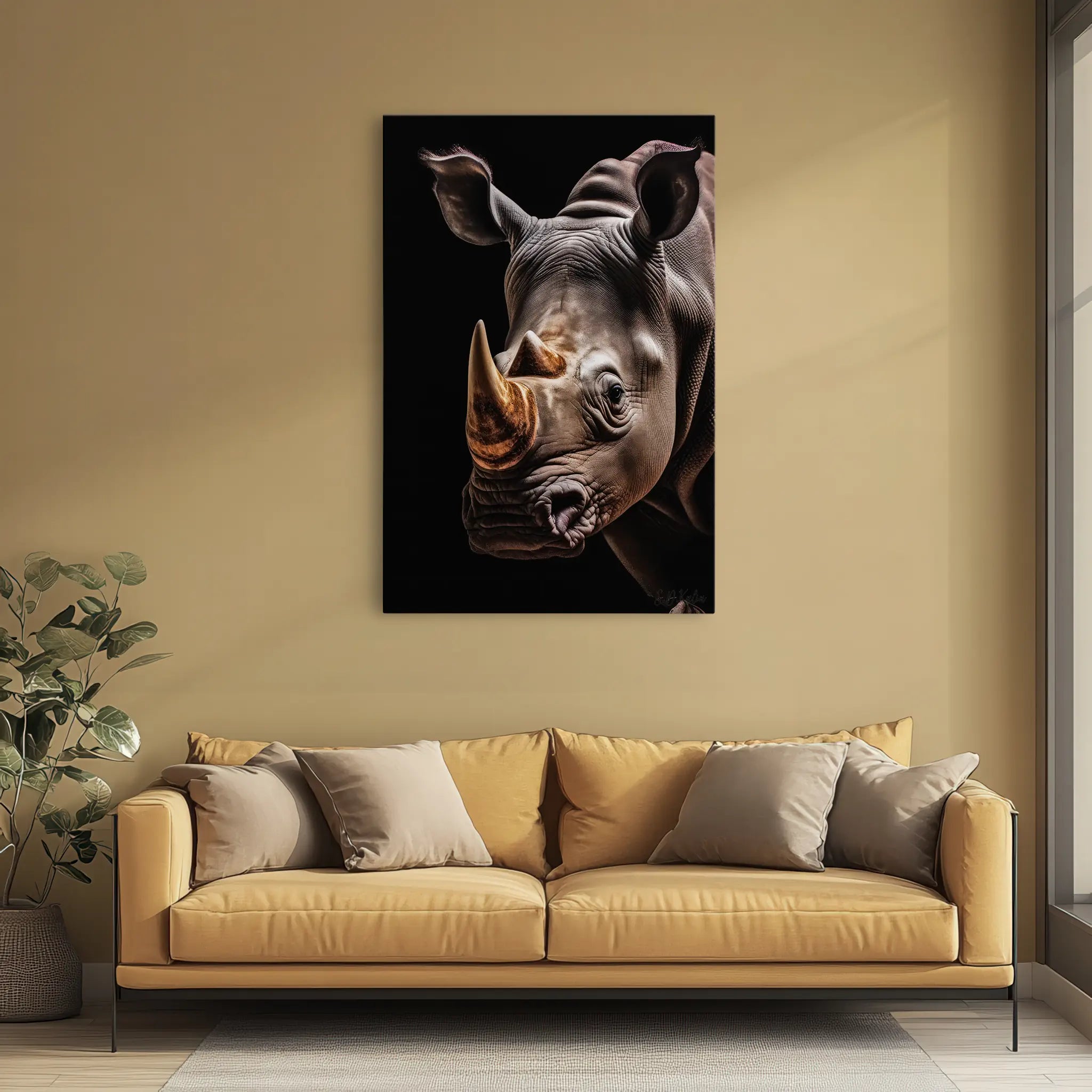 Rhino Portrait Golden Horn Giclée Print 231042 Visual Wall Art AR2:3V Giclée Print