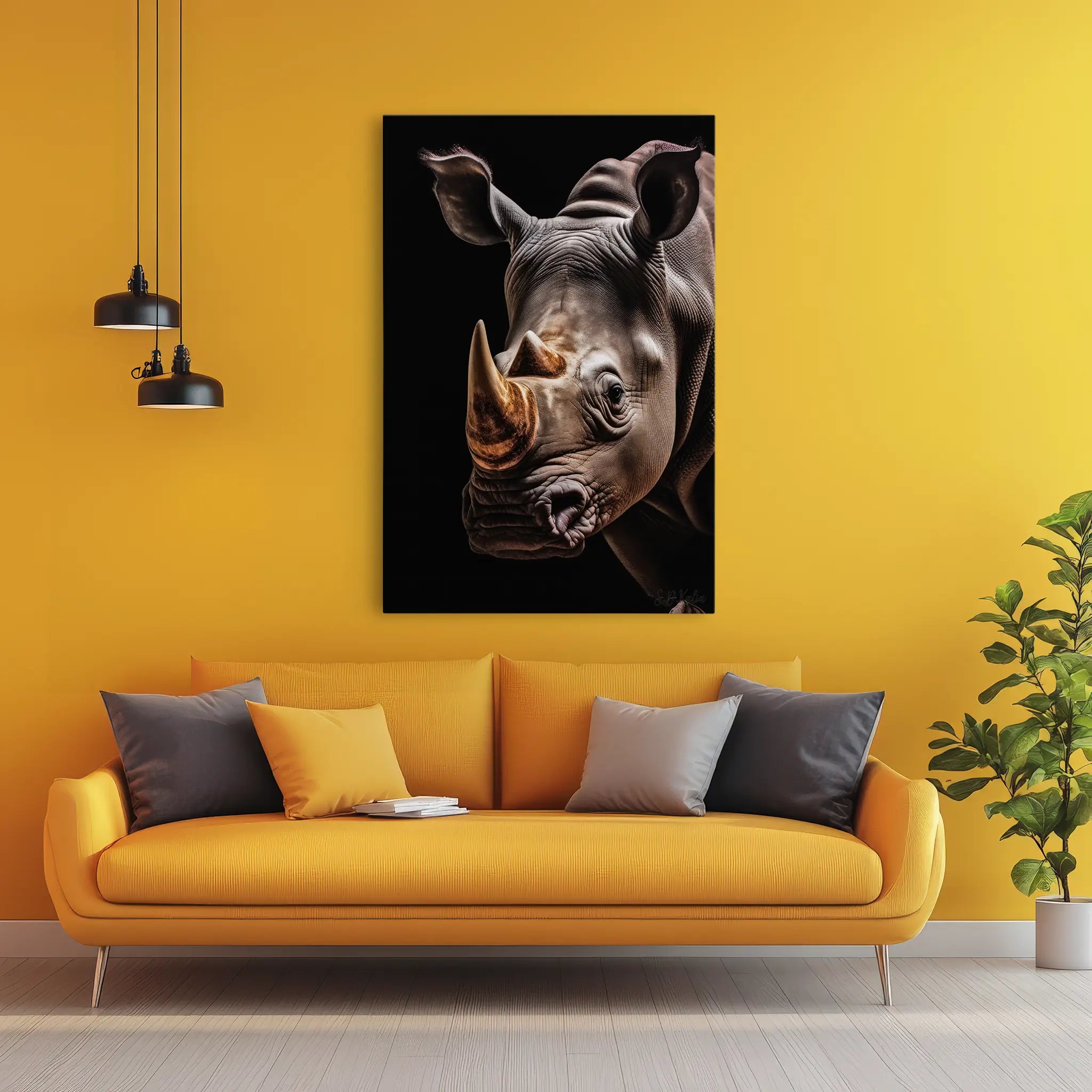 Rhino Portrait Golden Horn Giclée Print 231042 Visual Wall Art AR2:3V Giclée Print