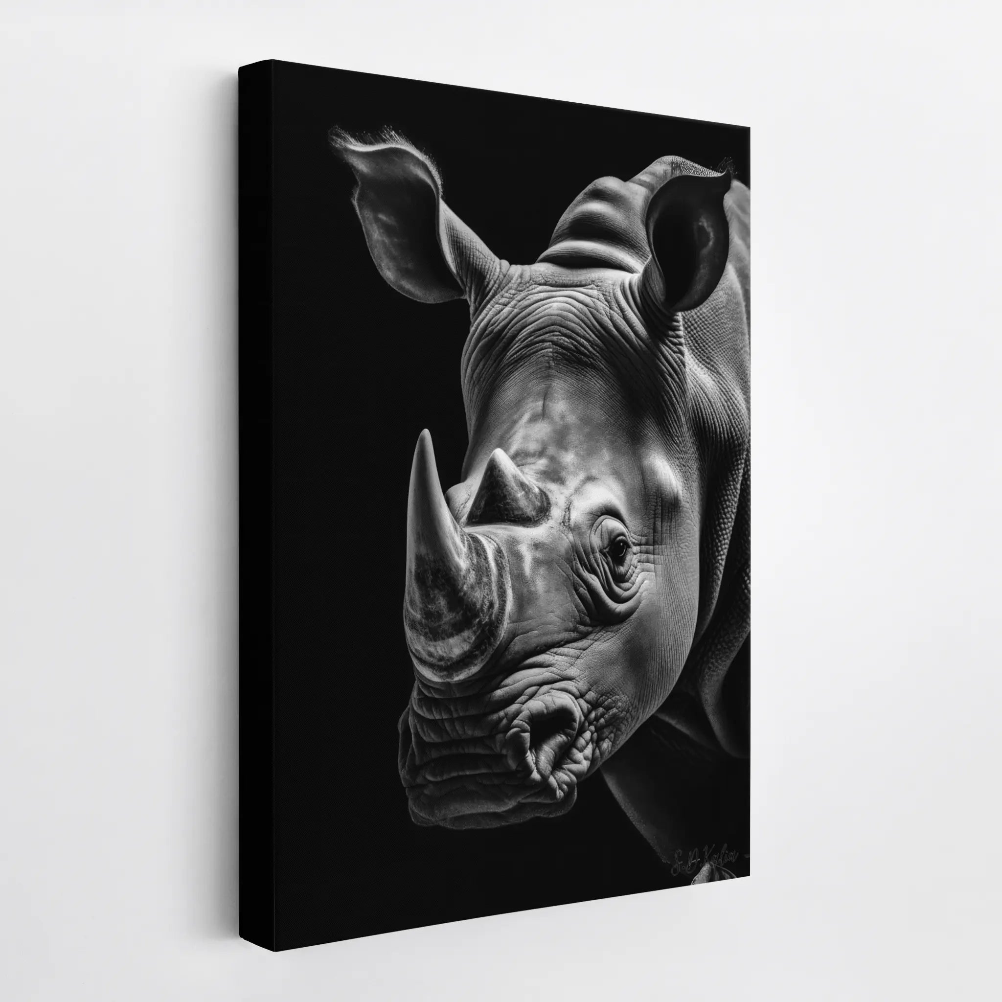 Rhino Portrait Monochrome Twin Horns Giclée Print 231043 Visual Wall Art AR2:3V Giclée Print