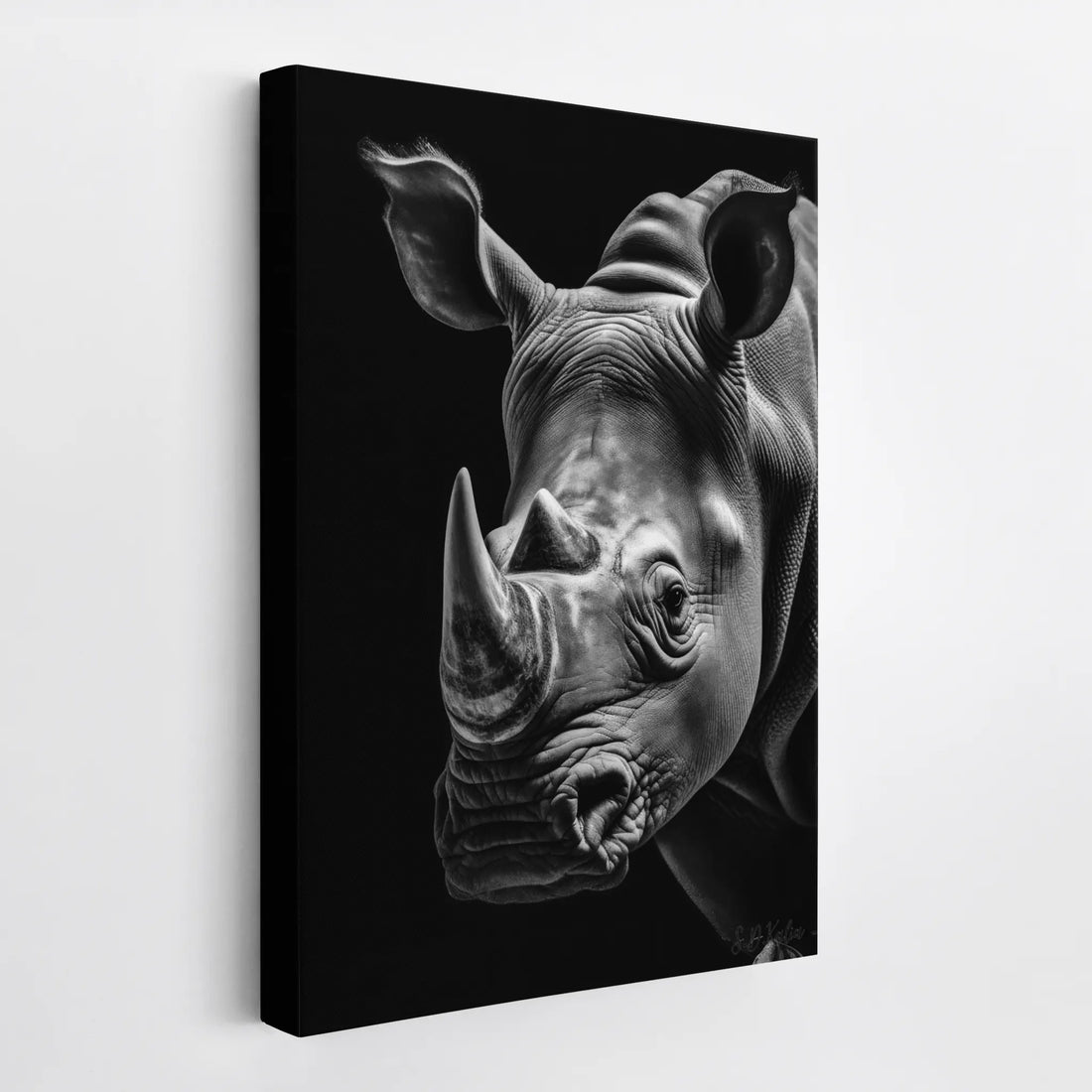 Rhino Portrait Monochrome Twin Horns Giclée Print 231043 Visual Wall Art AR2:3V Giclée Print