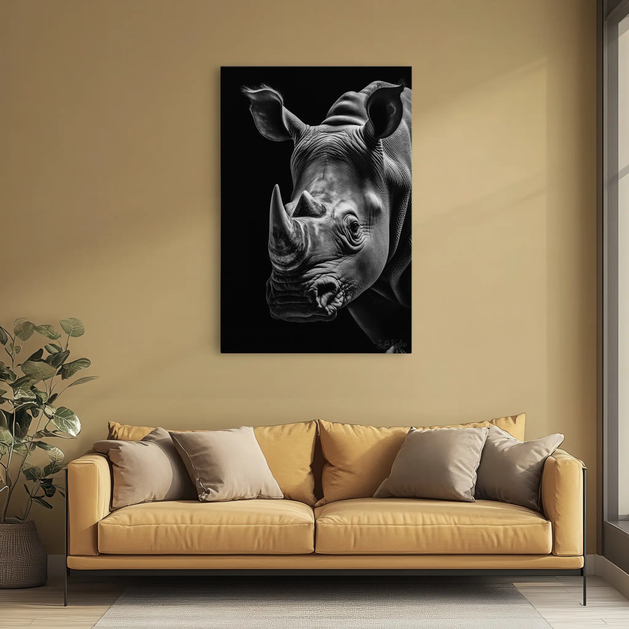 Rhino Portrait Monochrome Twin Horns Giclée Print 231043 Visual Wall Art AR2:3V Giclée Print
