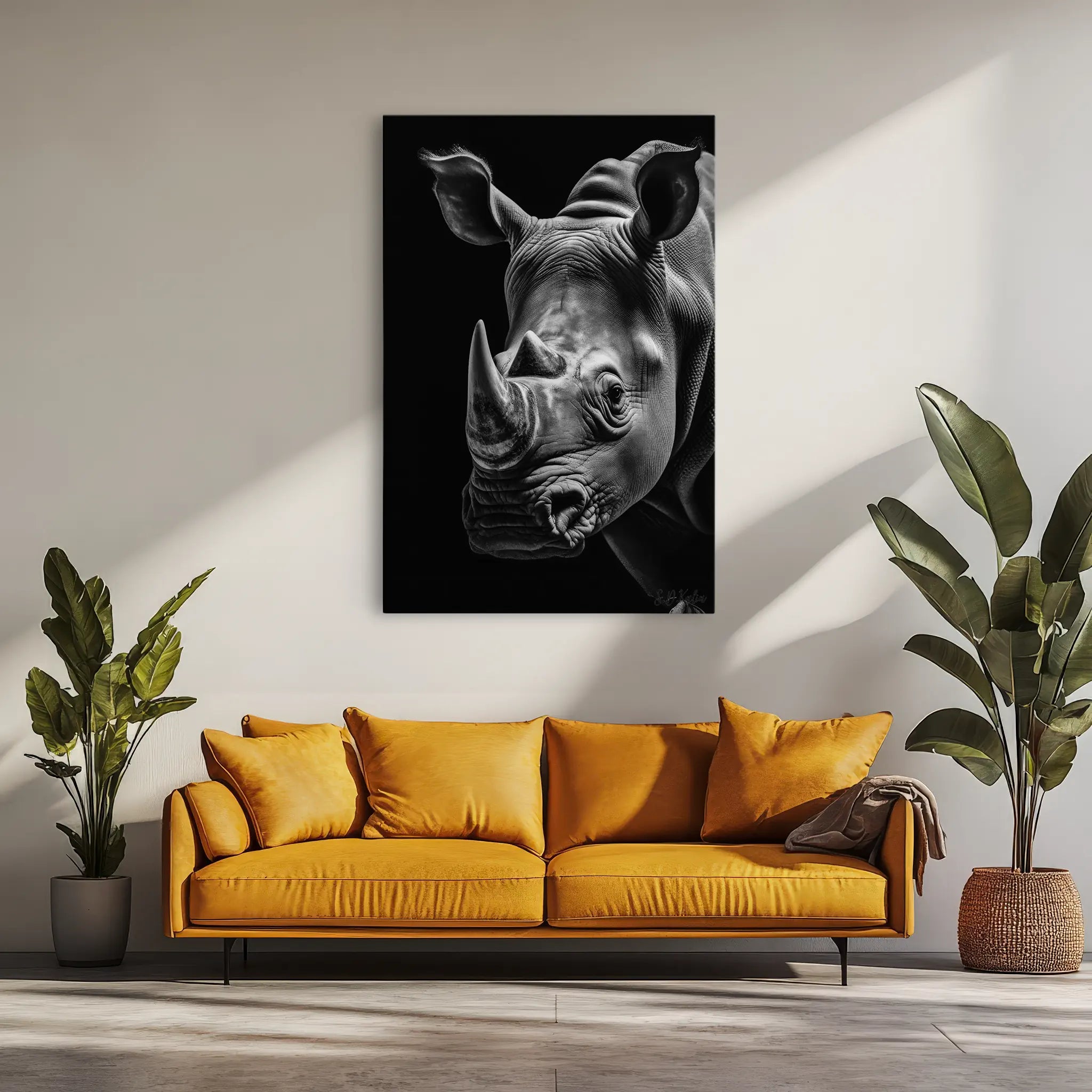 Rhino Portrait Monochrome Twin Horns Giclée Print 231043 Visual Wall Art AR2:3V Giclée Print