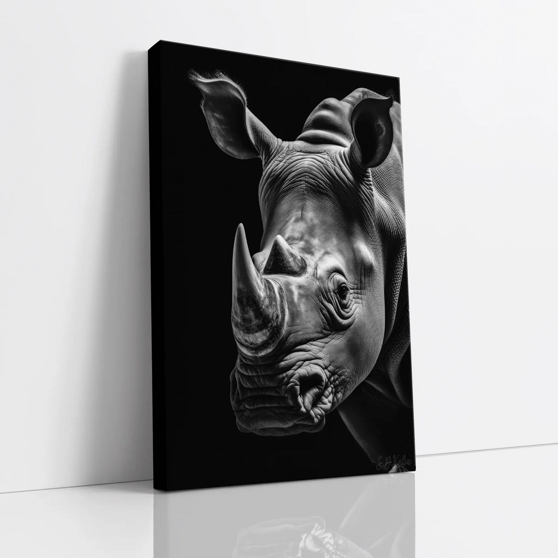 Rhino Portrait Monochrome Twin Horns Giclée Print 231043 Visual Wall Art AR2:3V Giclée Print