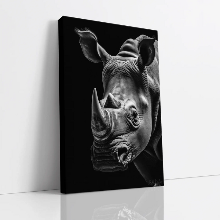 Rhino Portrait Monochrome Twin Horns Giclée Print 231043 Visual Wall Art AR2:3V Giclée Print