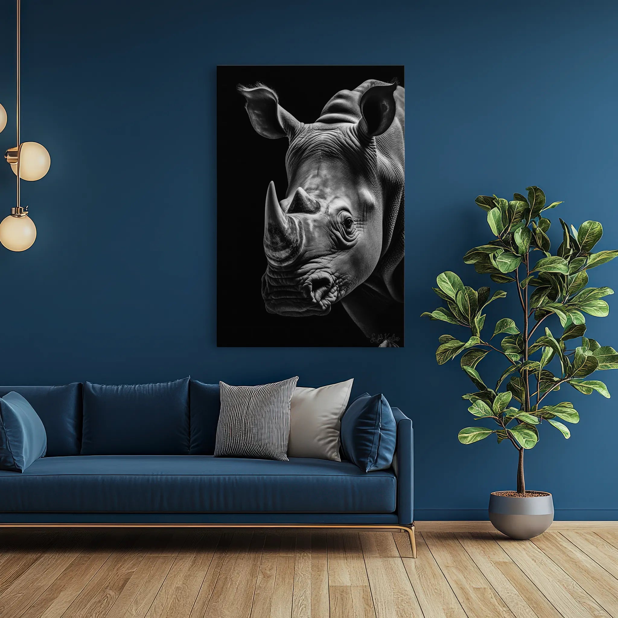 Rhino Portrait Monochrome Twin Horns Giclée Print 231043 Visual Wall Art AR2:3V Giclée Print