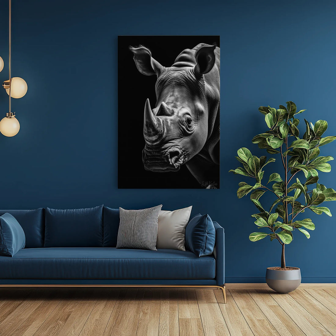 Rhino Portrait Monochrome Twin Horns Giclée Print 231043 Visual Wall Art AR2:3V Giclée Print