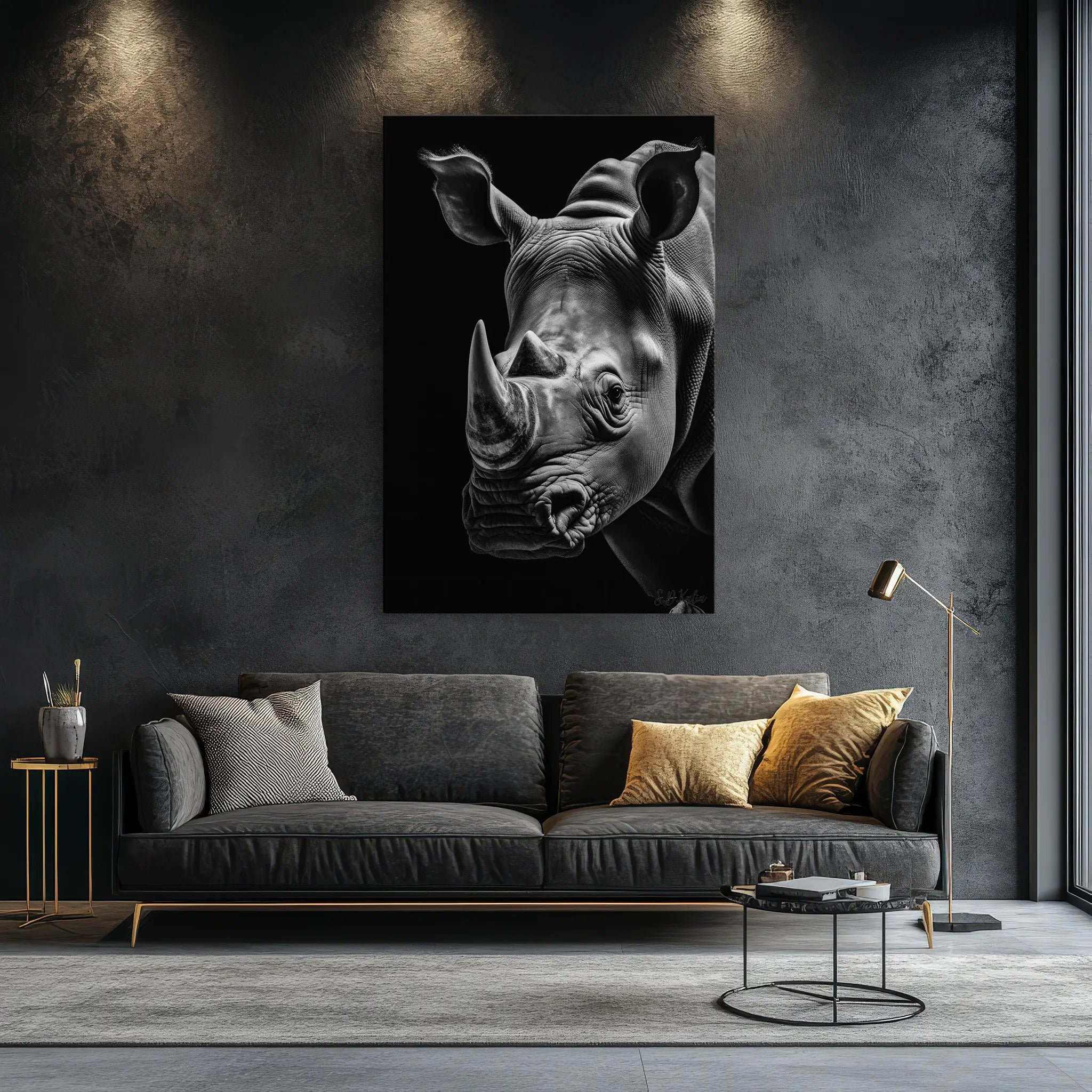 Rhino Portrait Monochrome Twin Horns Giclée Print 231043 Visual Wall Art AR2:3V Giclée Print
