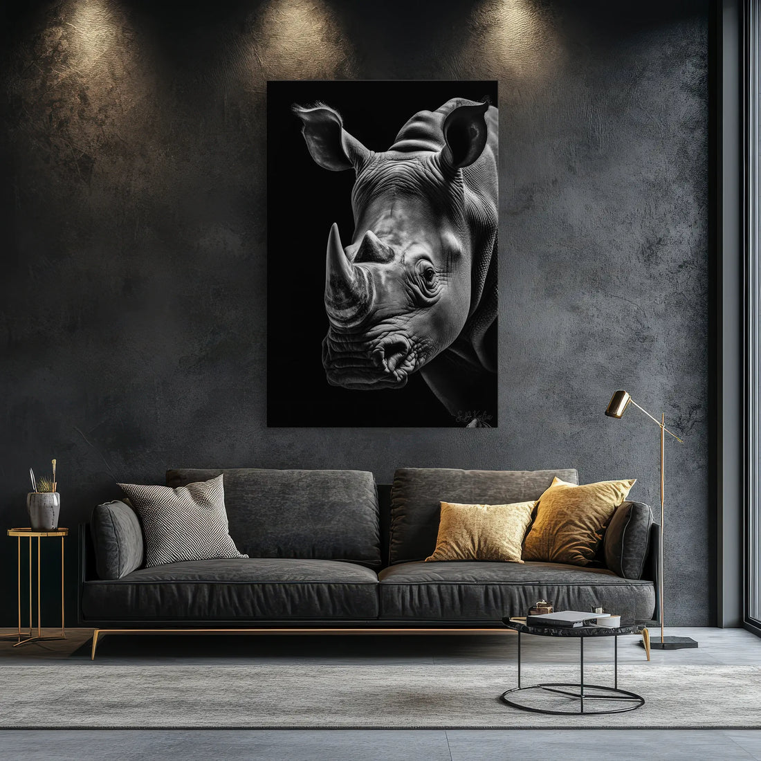 Rhino Portrait Monochrome Twin Horns Giclée Print 231043 Visual Wall Art AR2:3V Giclée Print