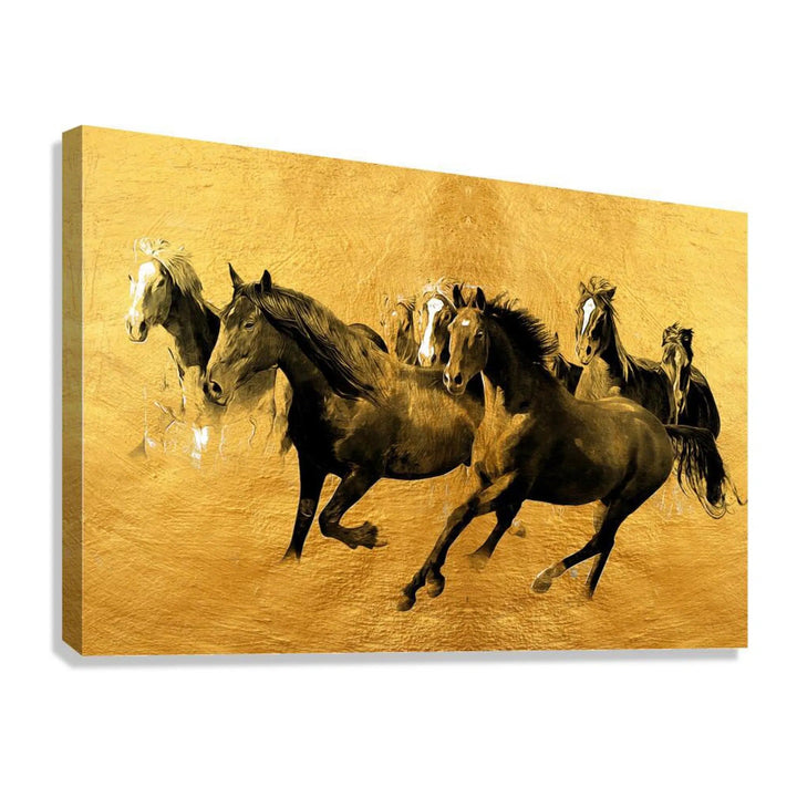 Running Horses Gold Giclée Print 32908 Giclée Stretched Canvas Print Visual Wall Art