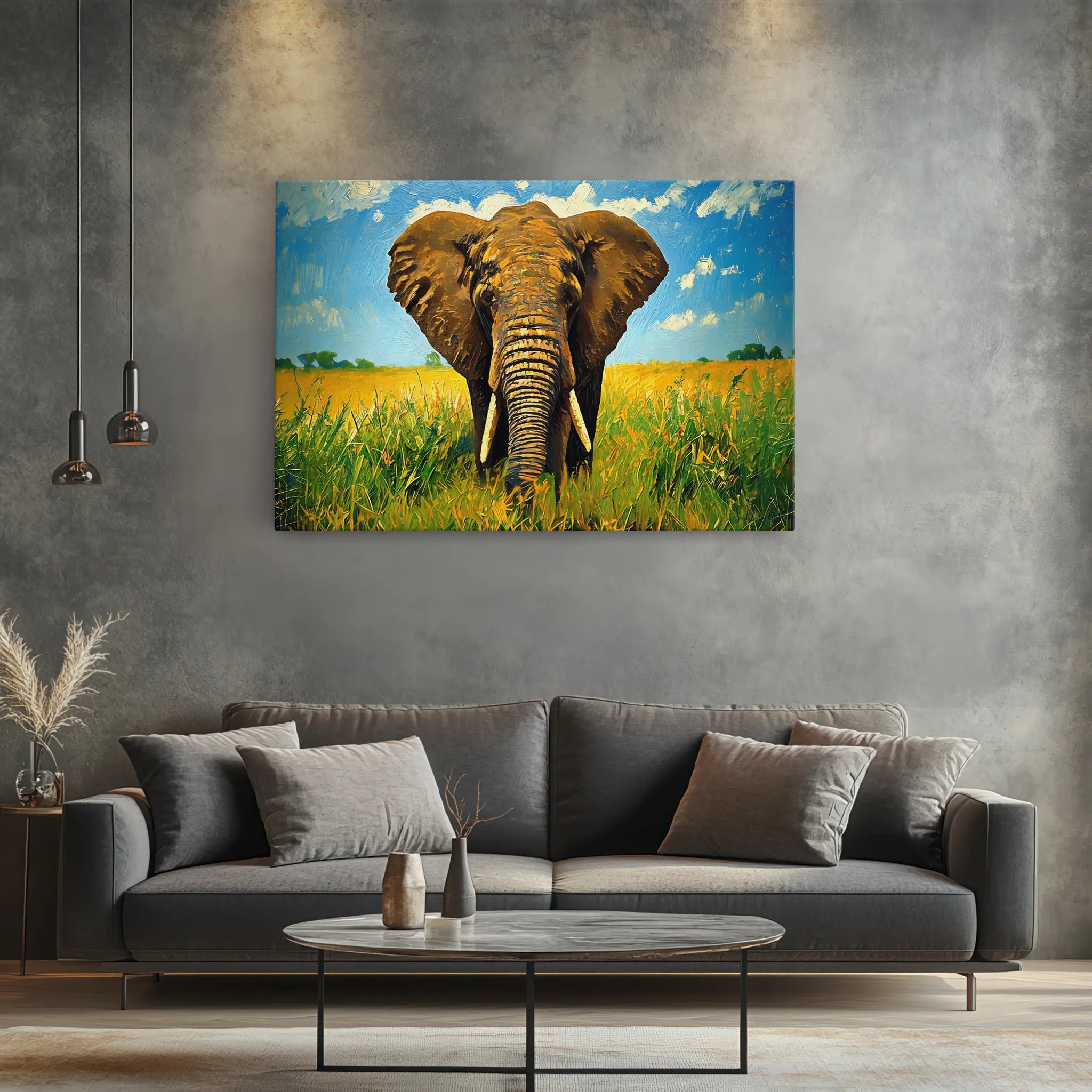 Safari African Elephant Walking Through Grassland Giclée Print 321011 Visual Wall Art AR3:2H Giclée Print