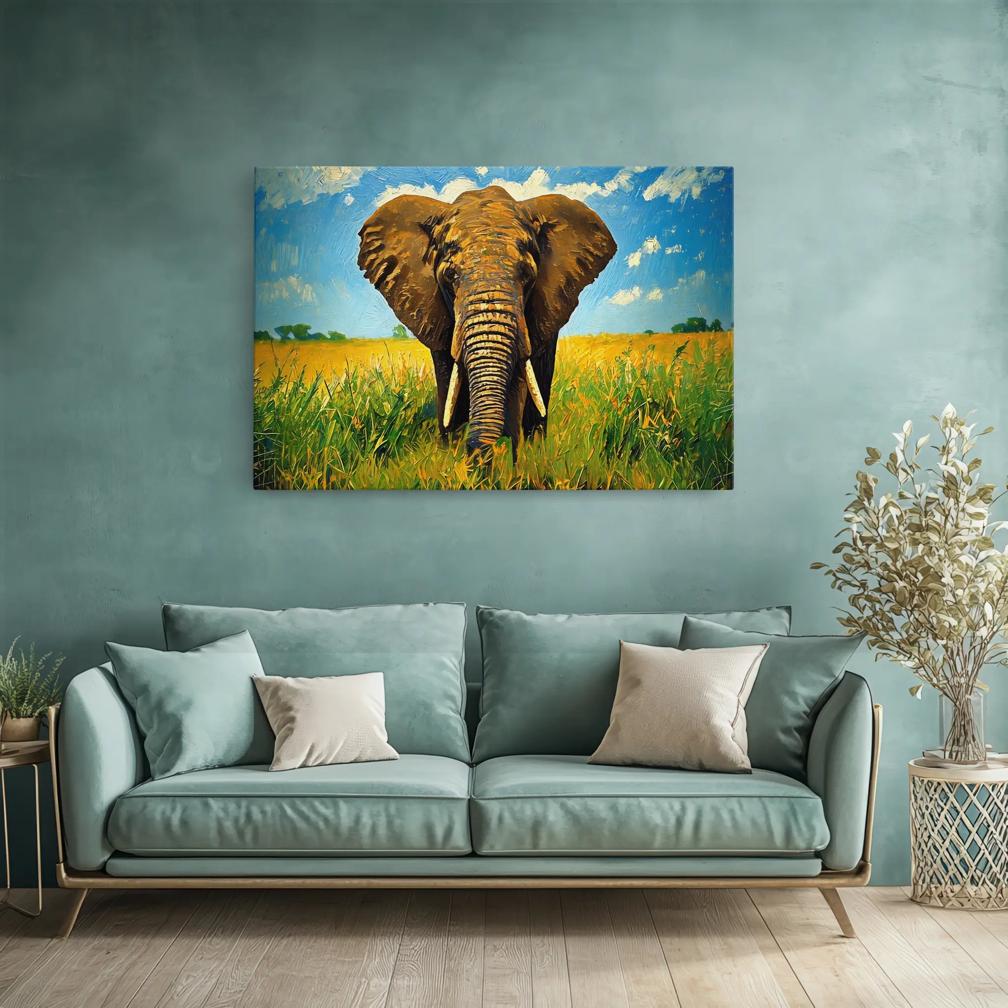 Safari African Elephant Walking Through Grassland Giclée Print 321011 Visual Wall Art AR3:2H Giclée Print