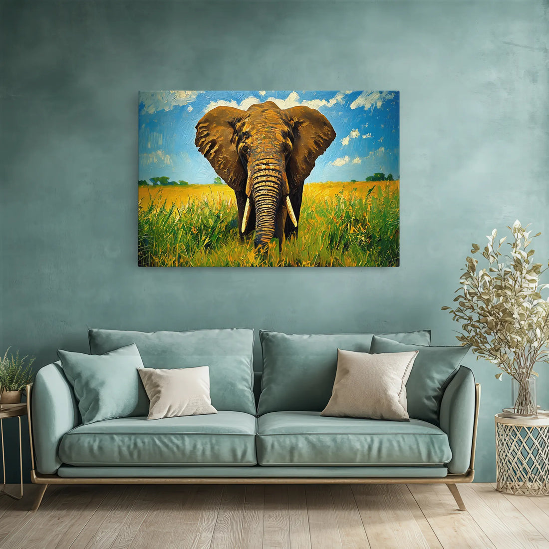 Safari African Elephant Walking Through Grassland Giclée Print 321011 Visual Wall Art AR3:2H Giclée Print