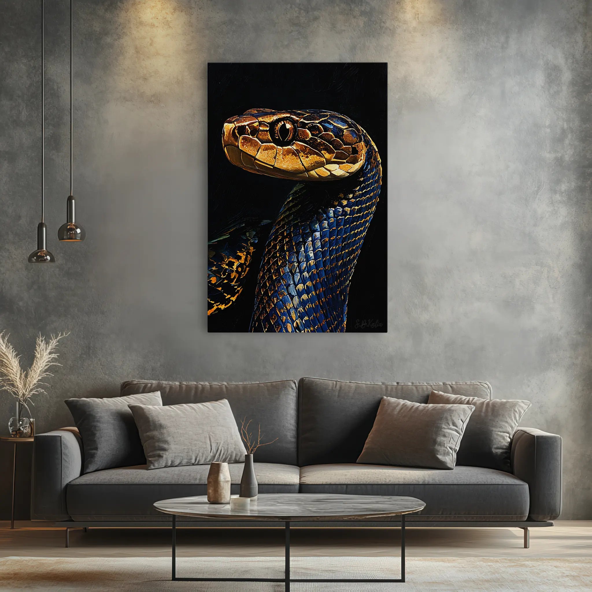 Sapphire Serpent Gilded Gaze Giclée Print 231096 Visual Wall Art AR2:3V Giclée Print
