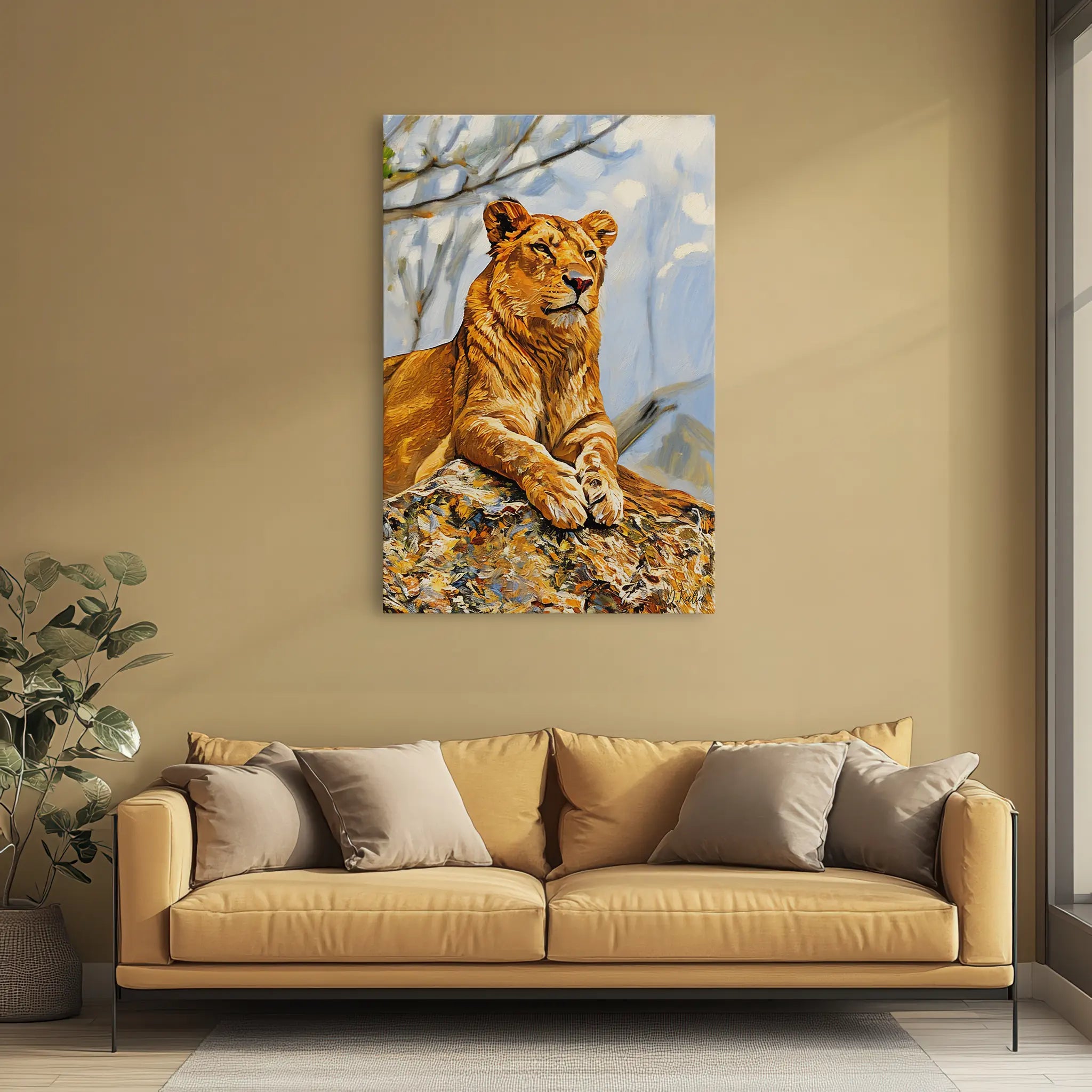 Savanna Sentinel Lioness on the Rock Giclée Print 231047 Visual Wall Art AR2:3V Giclée Print