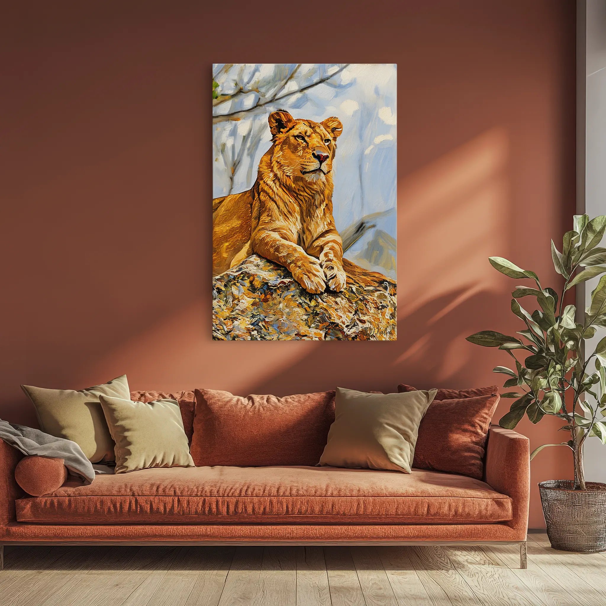 Savanna Sentinel Lioness on the Rock Giclée Print 231047 Visual Wall Art AR2:3V Giclée Print