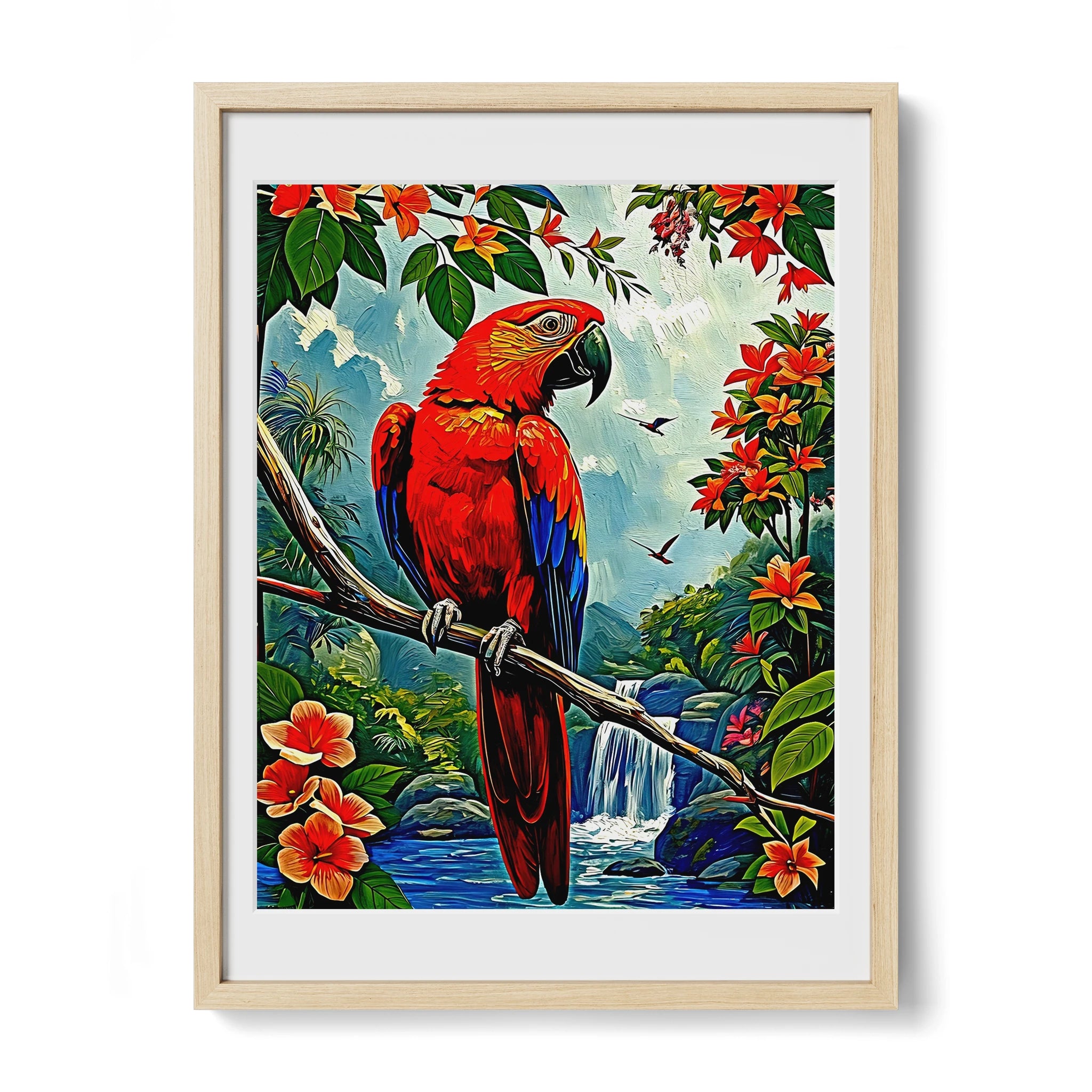 Scarlet Macaw-Ara Macao-Framed Paper Print-452260 Natural Premium Oak Mats Visual Wall Art Framed Print