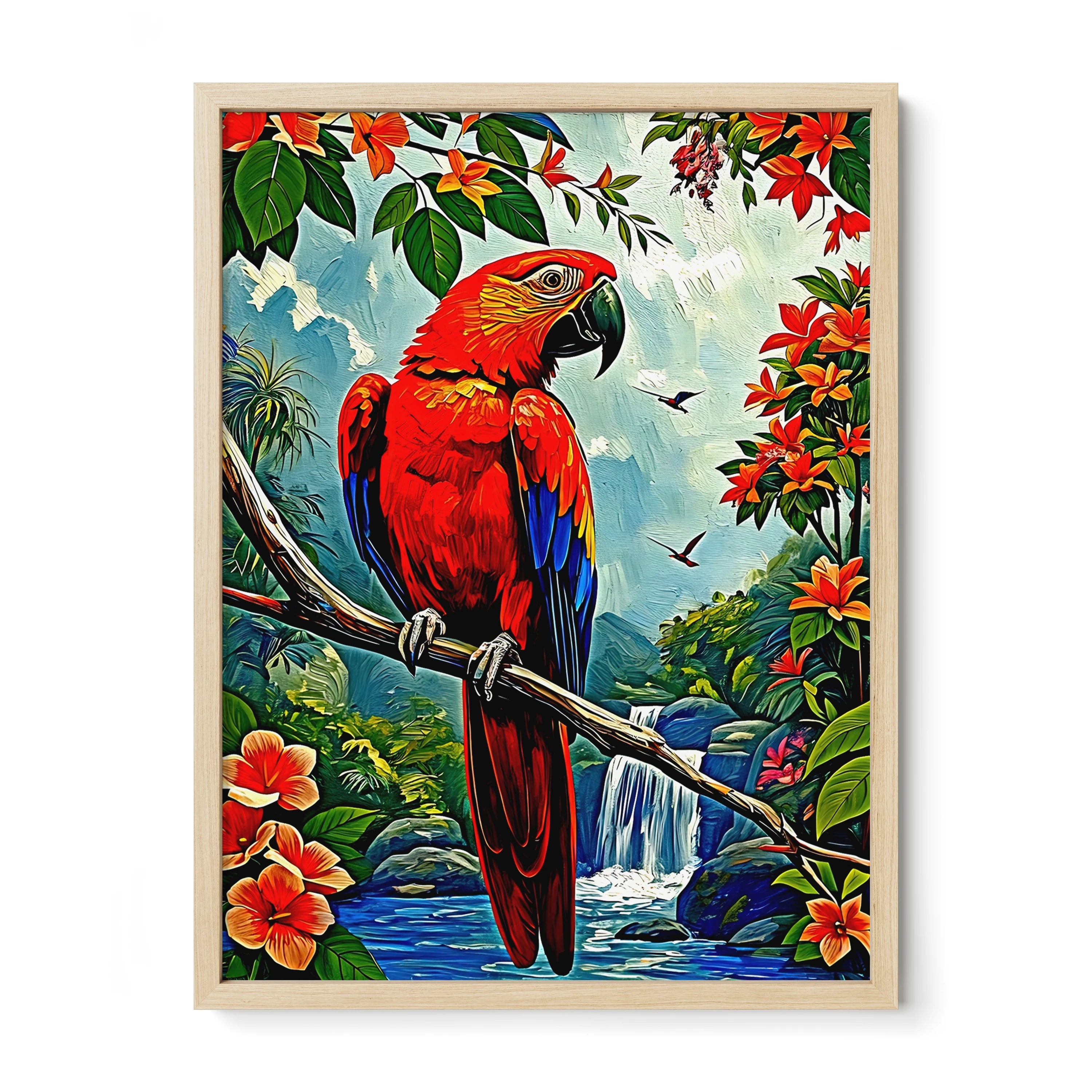 Scarlet Macaw-Ara Macao-Framed Paper Print-452260 Natural Premium Oak No Mats Visual Wall Art Framed Print