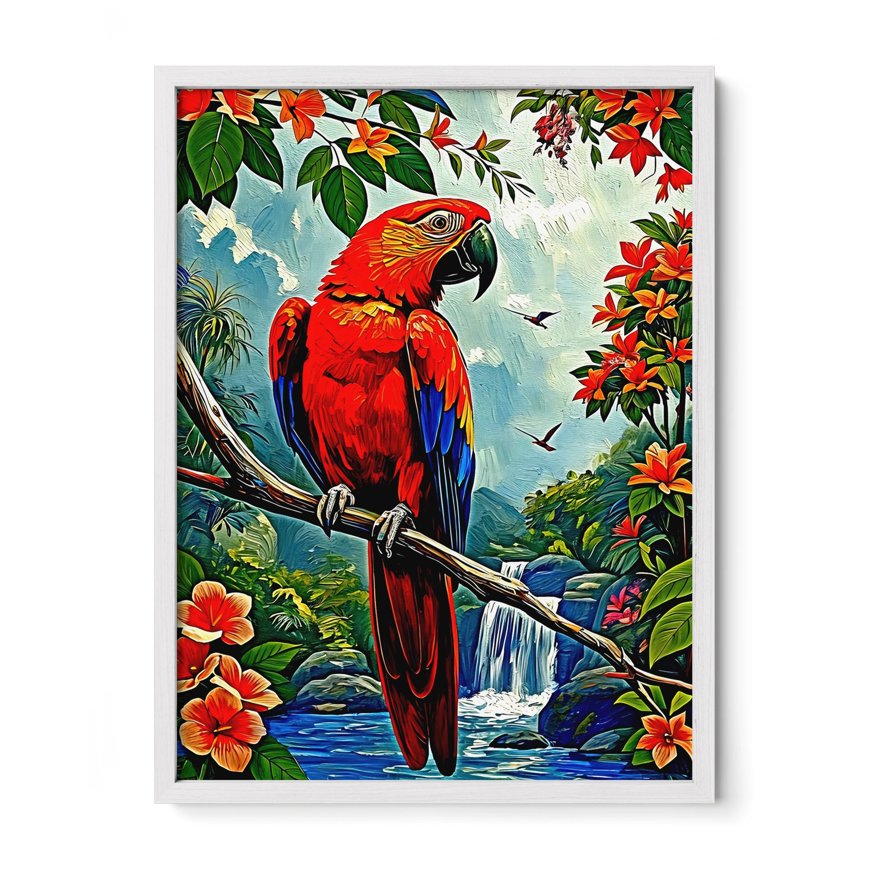 Scarlet Macaw-Ara Macao-Framed Paper Print-452260 White Premium Oak No Mats Visual Wall Art Framed Print