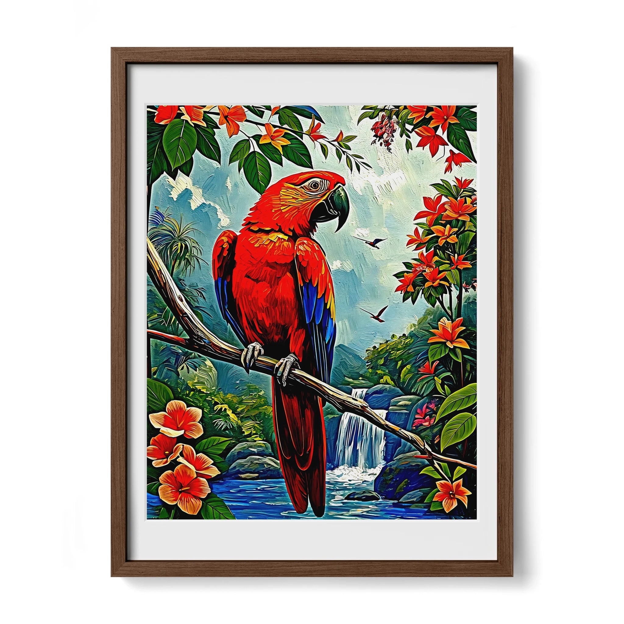 Scarlet Macaw-Ara Macao-Framed Paper Print-452260 Walnut Premium Oak Mats Visual Wall Art Framed Print