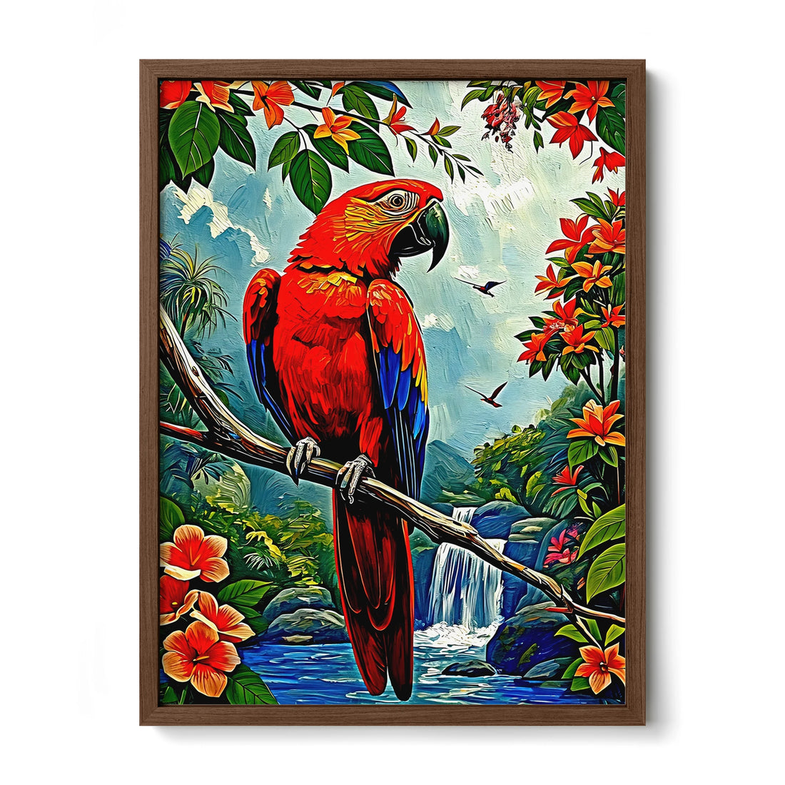 Scarlet Macaw-Ara Macao-Framed Paper Print-452260 Walnut Premium Oak No Mats Visual Wall Art Framed Print