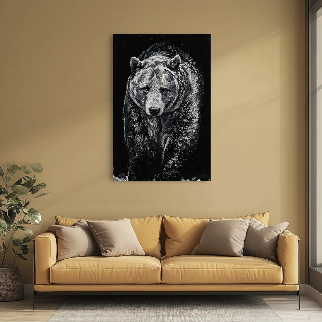 Sentinel Grizzly in Shadow Monochrome Giclée Print 231051 Visual Wall Art AR2:3V Giclée Print