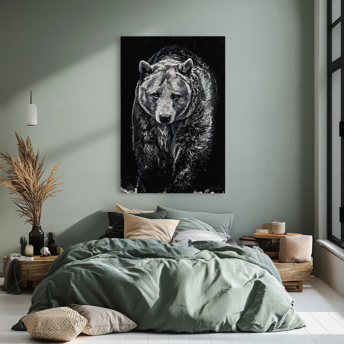 Sentinel Grizzly in Shadow Monochrome Giclée Print 231051 Visual Wall Art AR2:3V Giclée Print