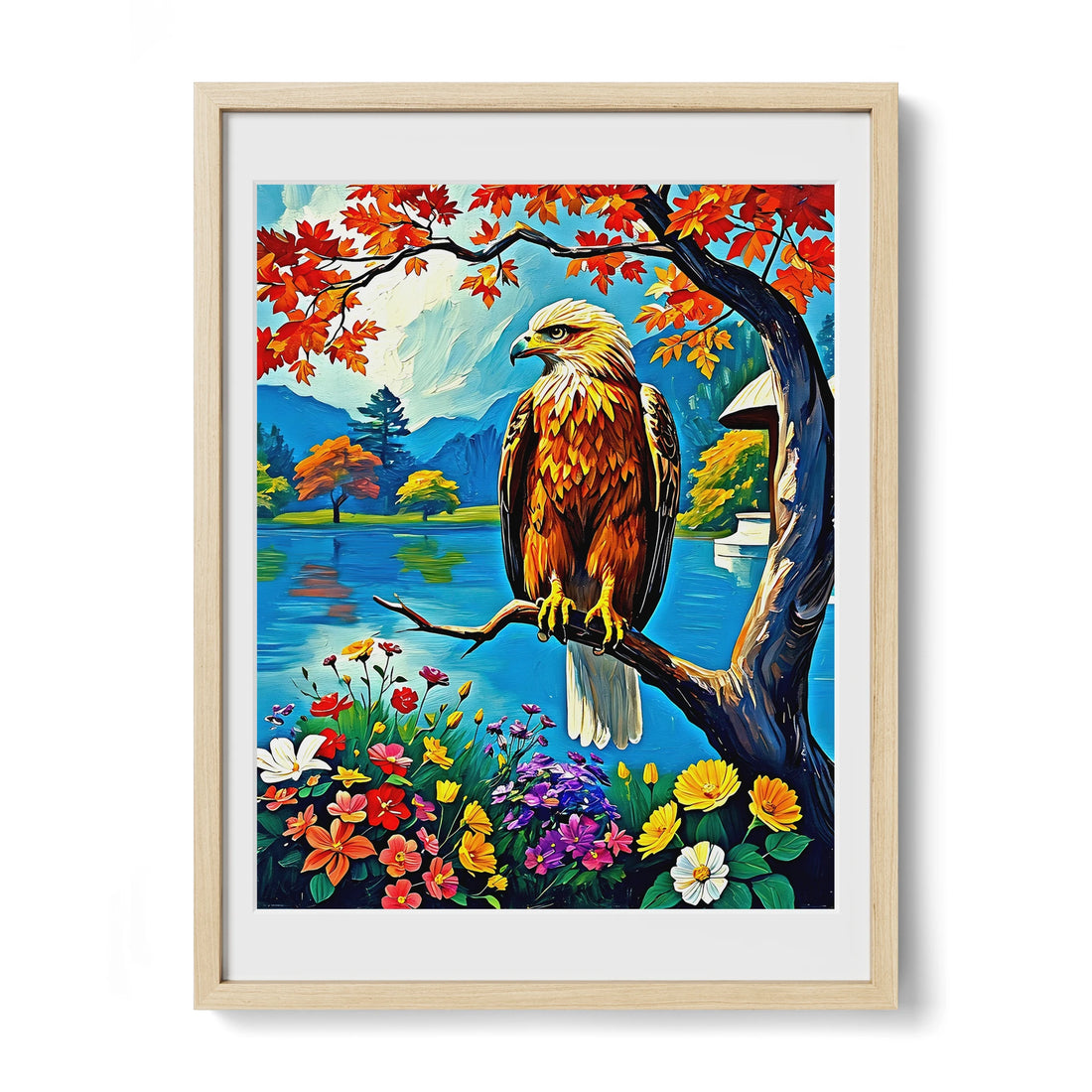 Siberian Golden Eagle-Framed Paper Print-452218 Natural Premium Oak Mats Visual Wall Art Framed Print