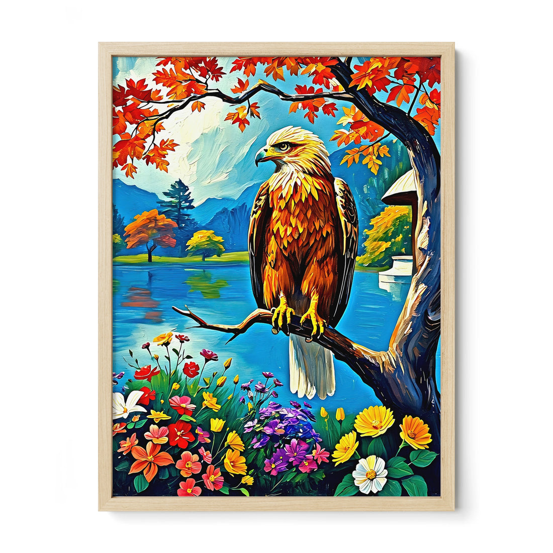 Siberian Golden Eagle-Framed Paper Print-452218 Natural Premium Oak No Mats Visual Wall Art Framed Print