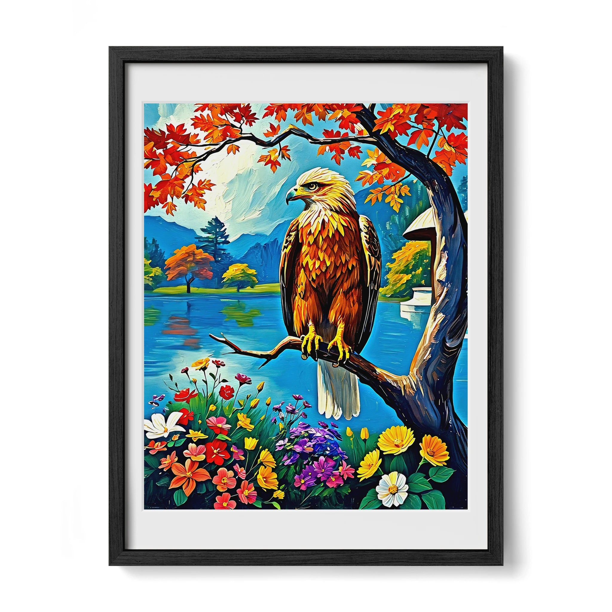 Siberian Golden Eagle-Framed Paper Print-452218 Black Premium Oak Mats Visual Wall Art Framed Print